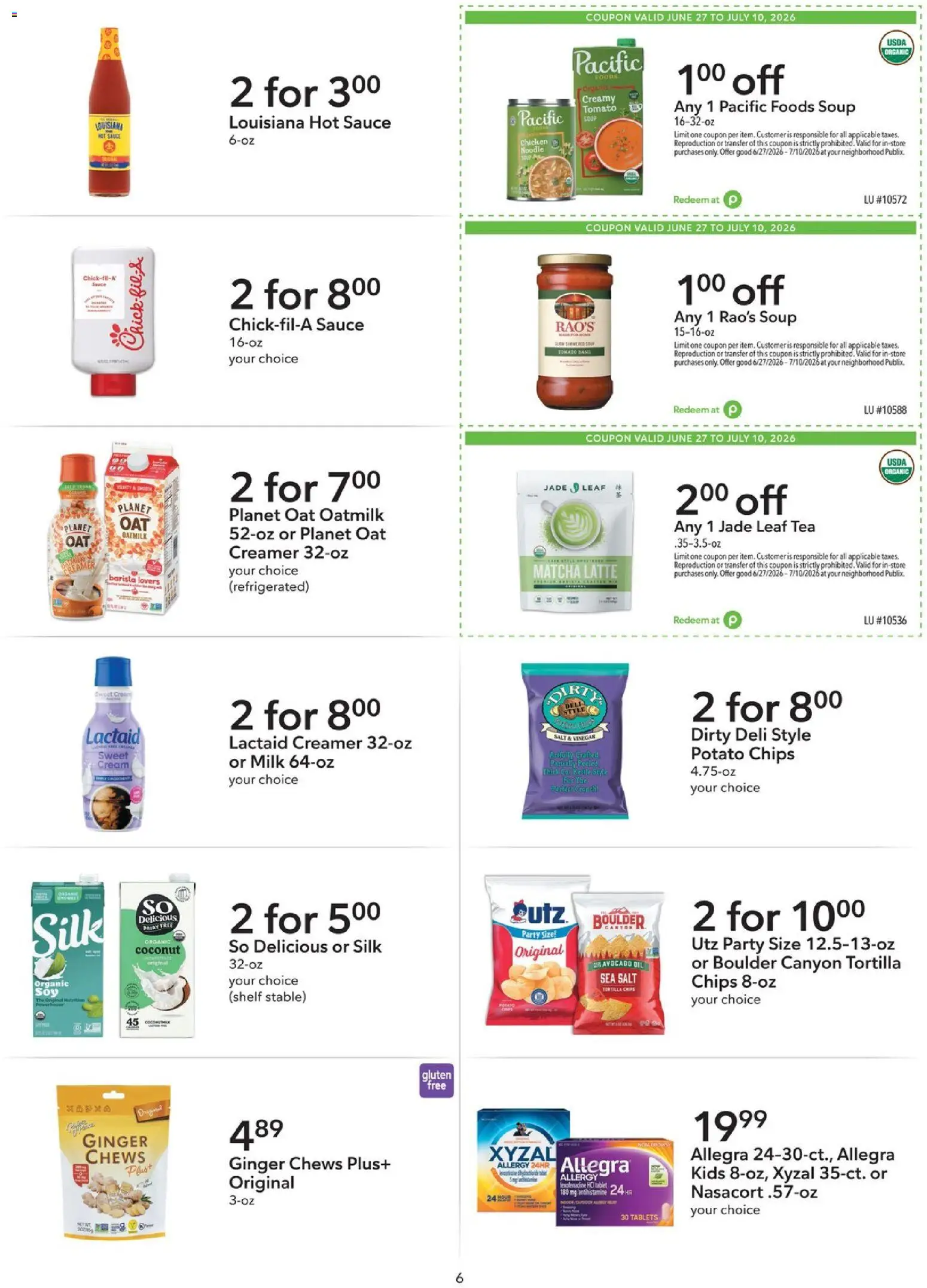 Publix Publix Extra Savings - valid from 06/27/2026 | Page: 6 | Products: Vinegar, Ginger, Tea, Chips