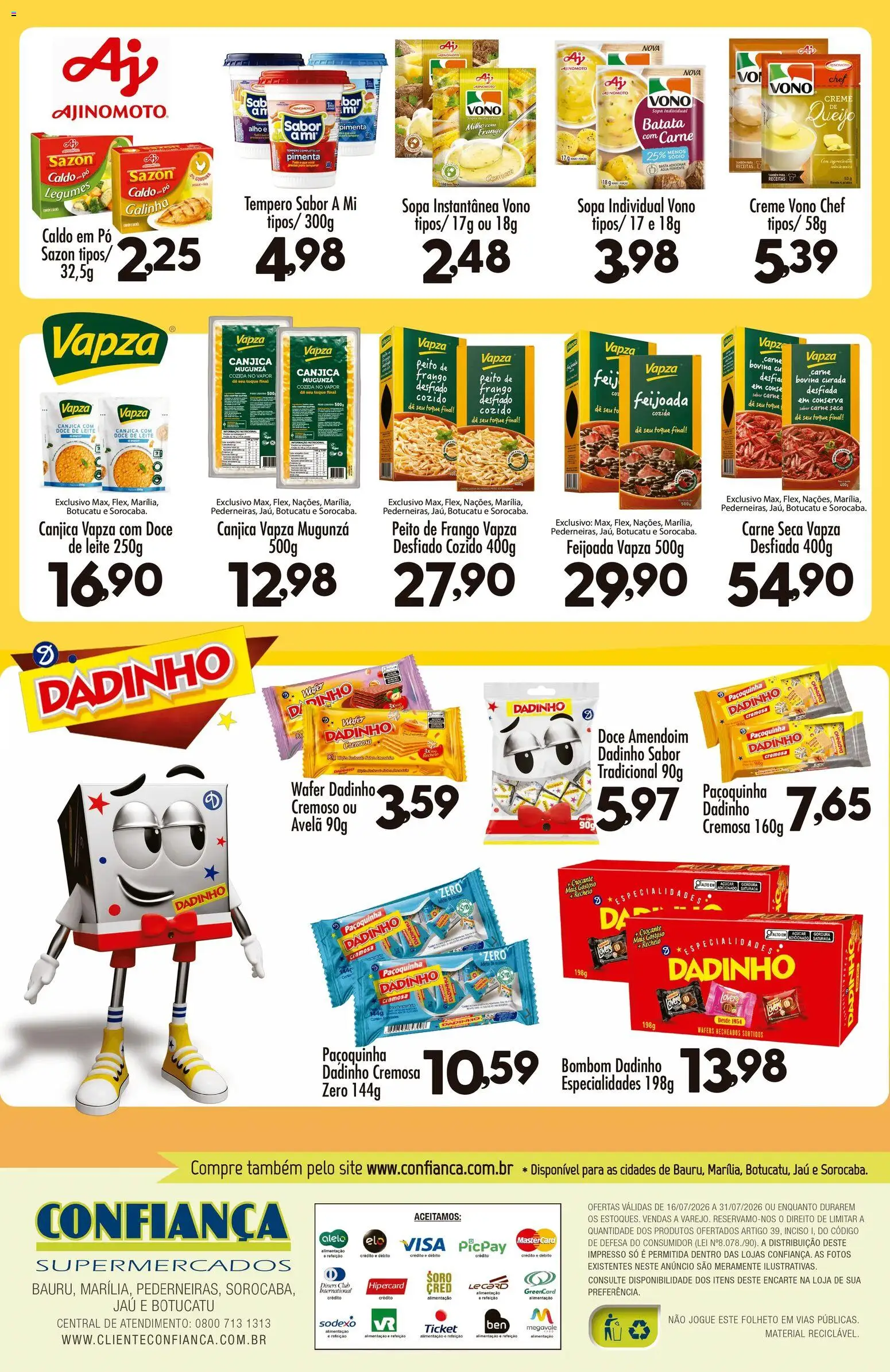 Confiança Folheto - válido de 16/07/2026 | Página: 2 | Produtos: Leite, Carne, Batata, Peito de frango