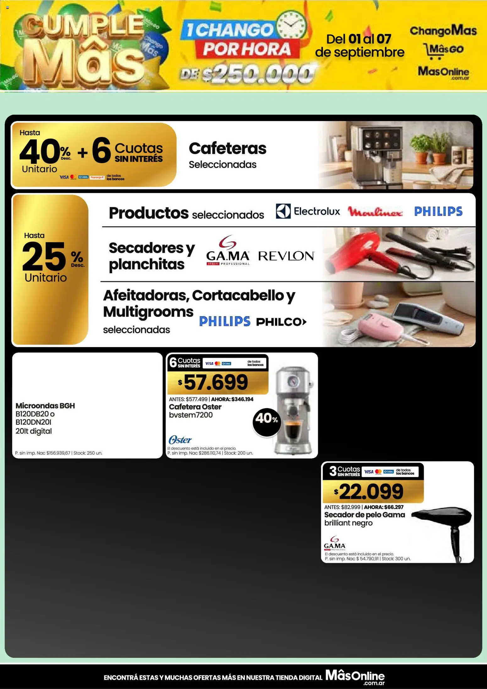 Changomas ofertas │ válido desde el 01/09/2026 | Página: 10 | Productos: Cafetera, Secador de pelo, Microondas