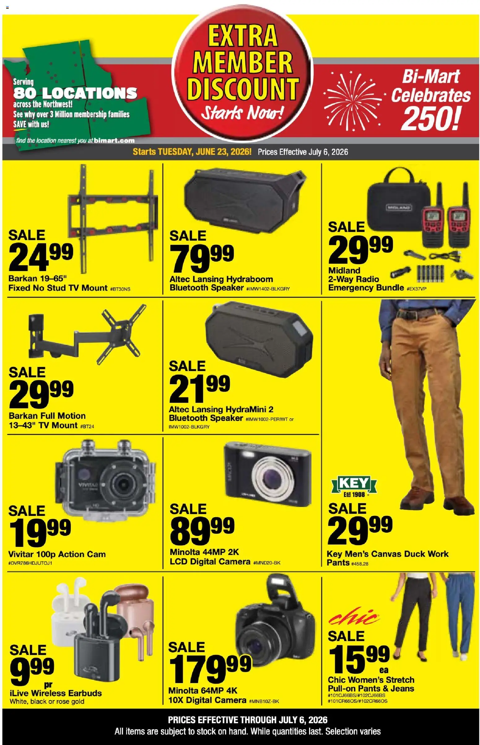 Bi-Mart Extra Member Discount - valid from 06/23/2026 | Page: 5 | Products: Canvas, Pants, Radio, Speaker