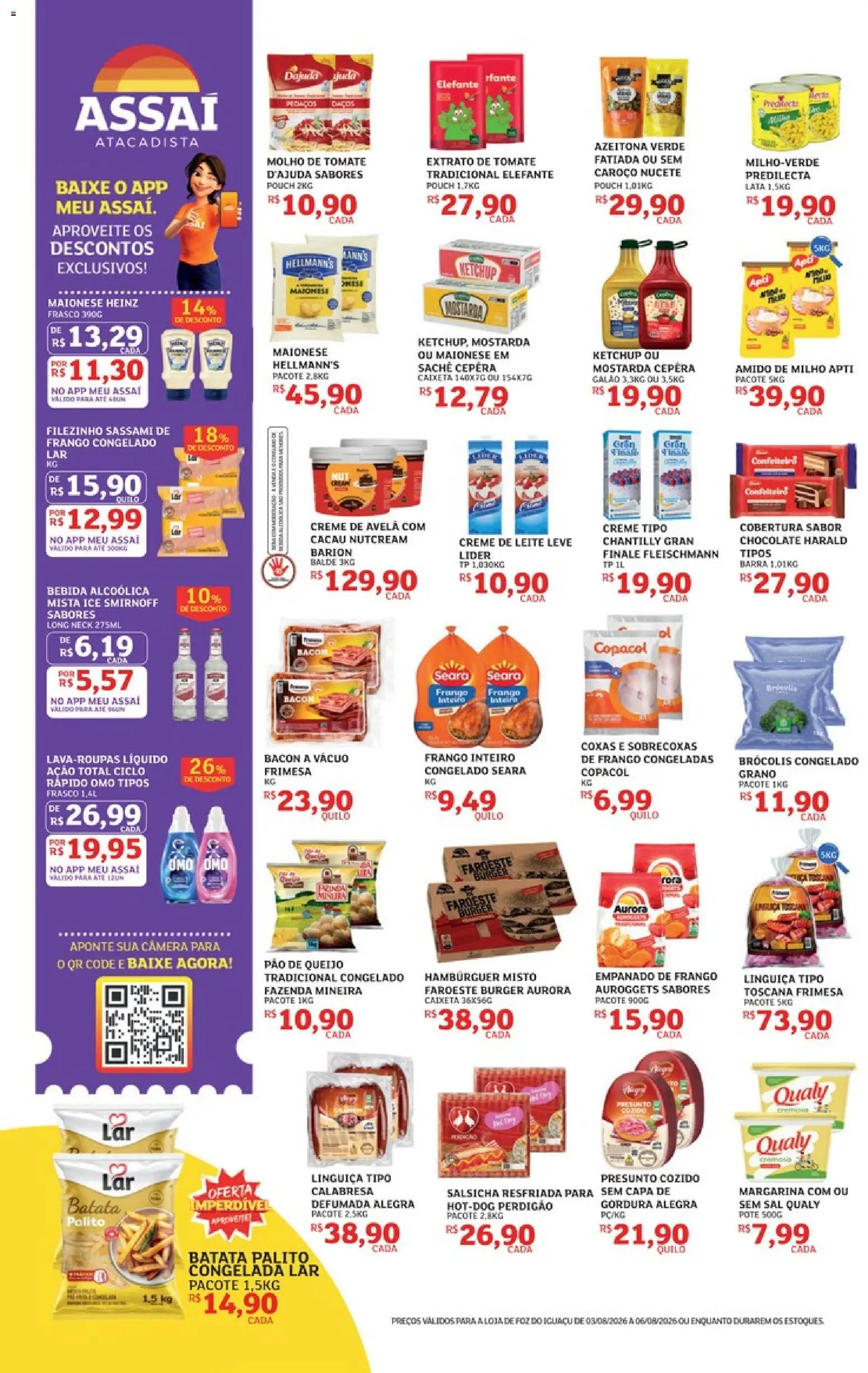 Assaí Atacadista Folheto - válido de 03/08/2026 | Página: 2 | Produtos: Leite, Queijo, Presunto, Creme de avelã