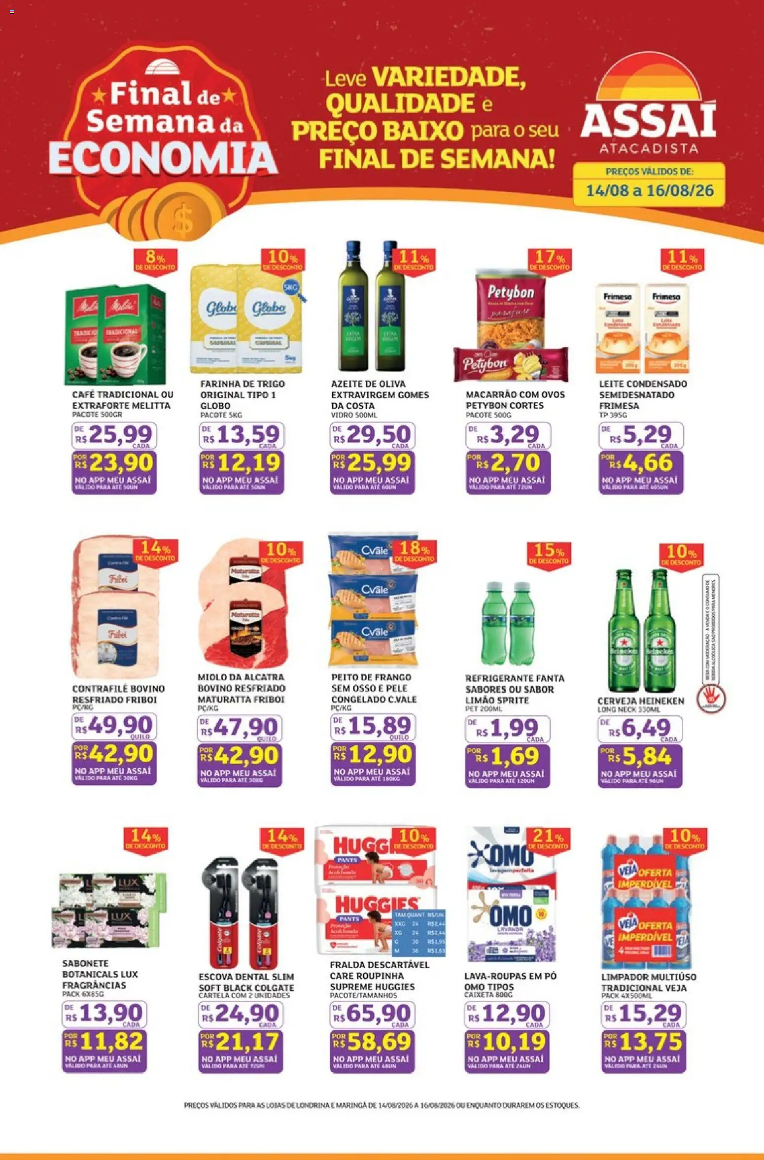 Assaí Atacadista Folheto - válido de 14/08/2026 | Página: 1 | Produtos: Escova, Fanta, Baixo, Azeite