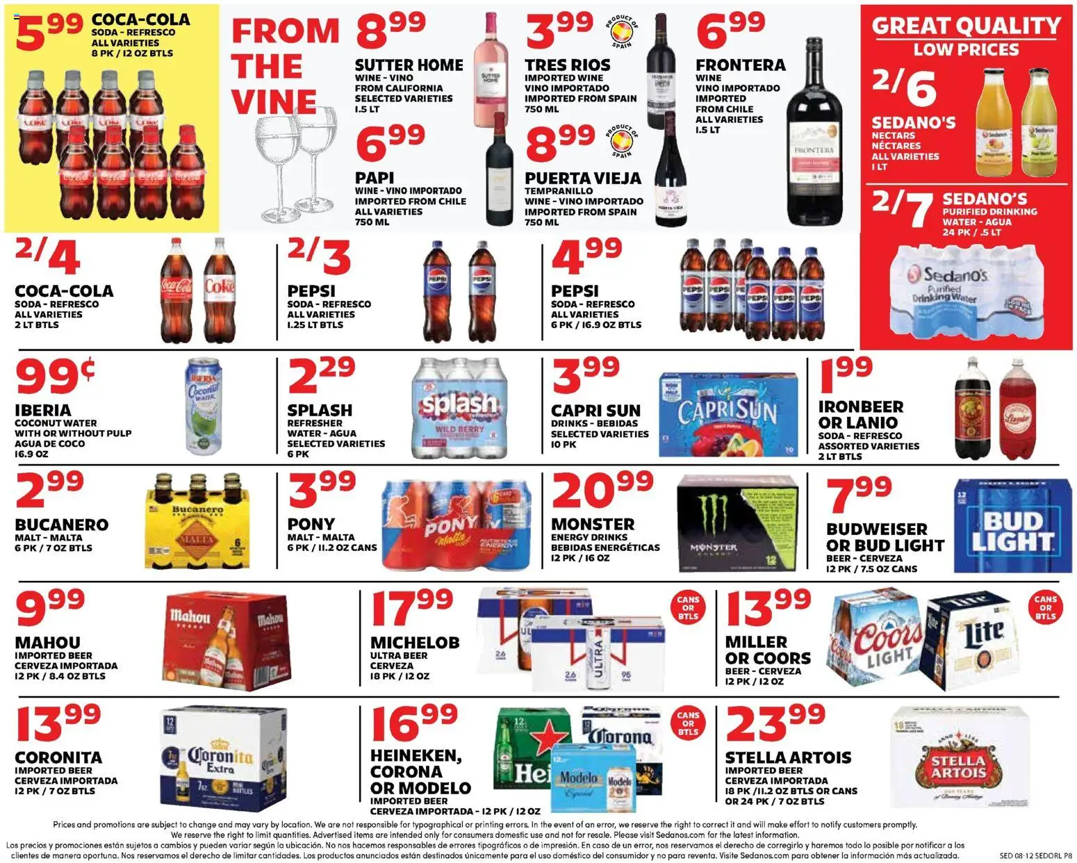 Sedano's Weekly Ad - valid from 08/12/2026 | Page: 8 | Products: Wine, Beer, Coconut, Pepsi
