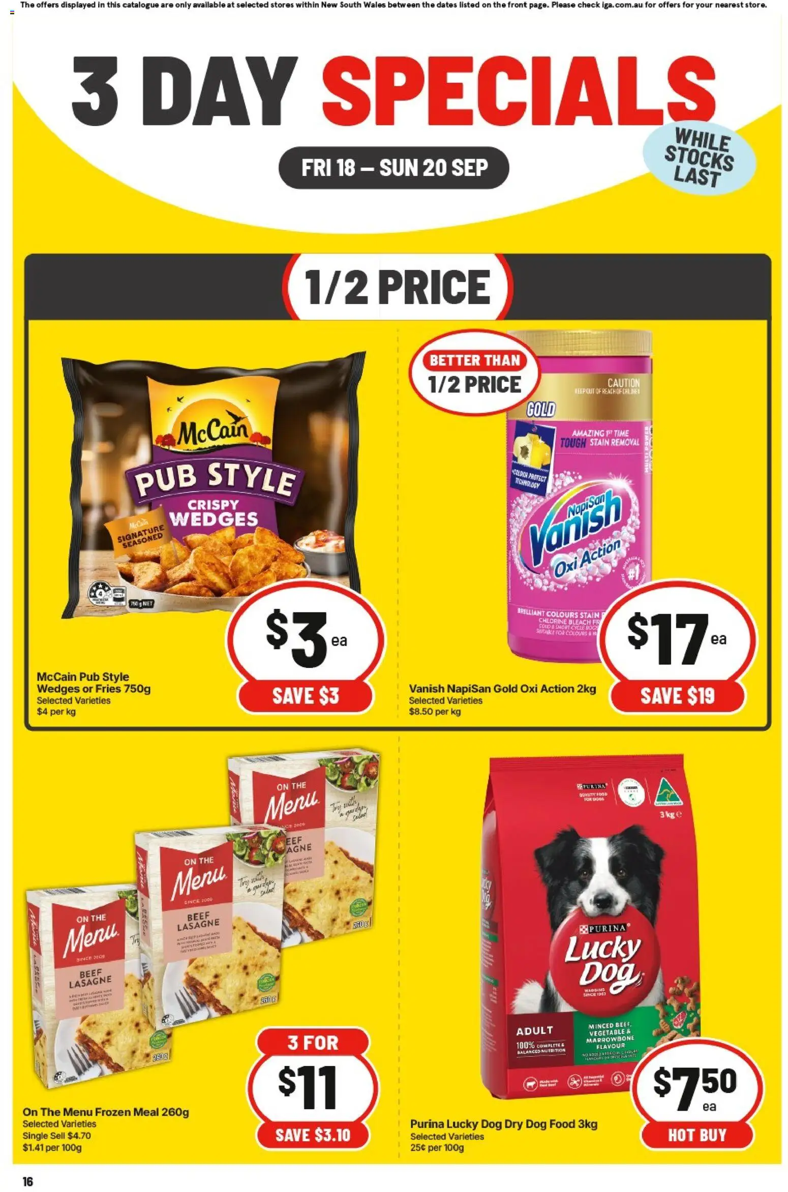 IGA catalogue - valid from 18/09/2026 | Page: 4 | Products: Fries, Beef, Dog food, Lasagne