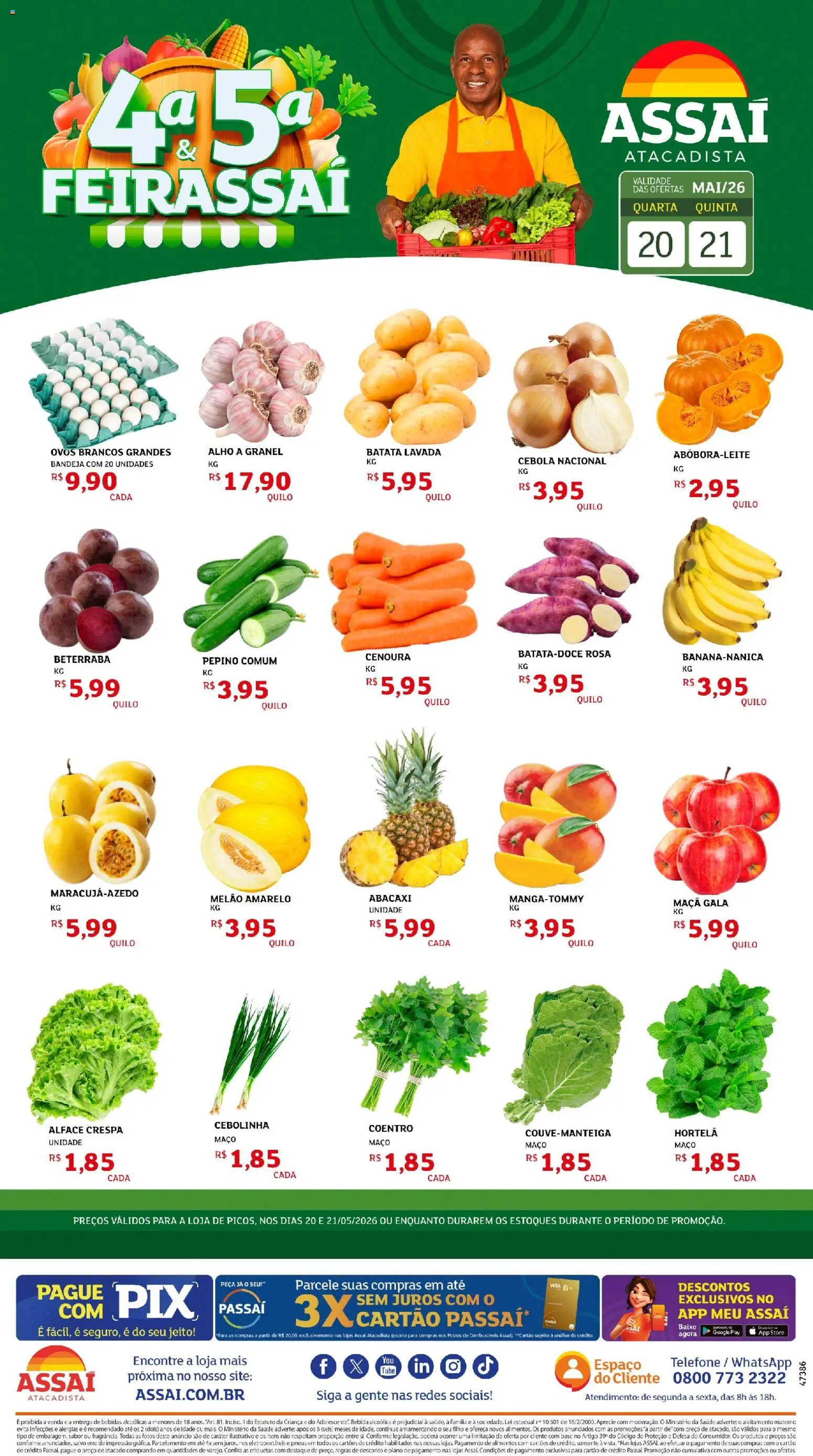 Assaí Atacadista Folheto - válido de 20.05.2026 | Página: 1 | Produtos: Cebola, Bebida, Bandeja, Telefone