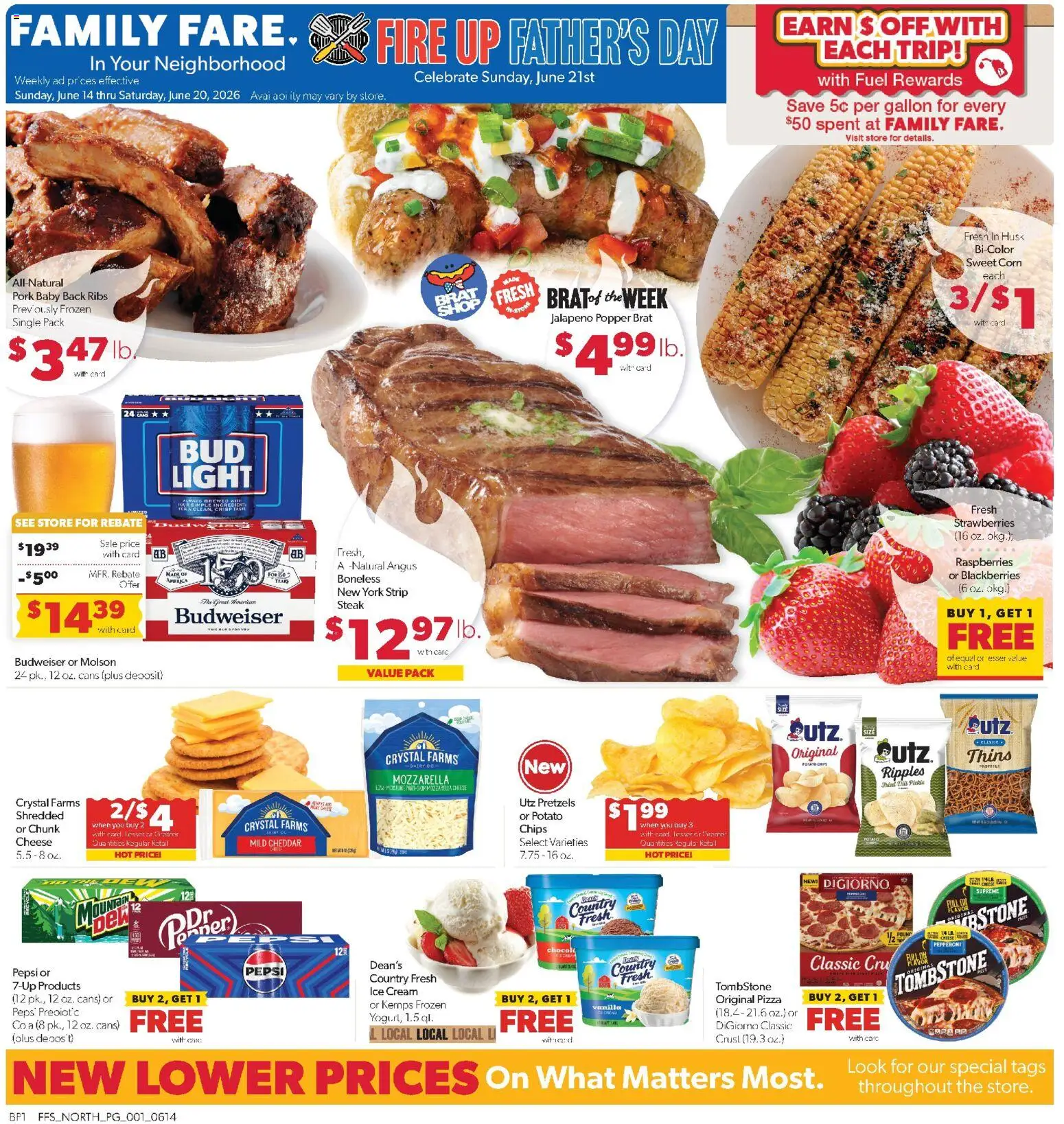 Family Fare Weekly Ad - valid from 14.06.2026 | Page: 1 | Products: Corn, Pork, Strawberries, Cream