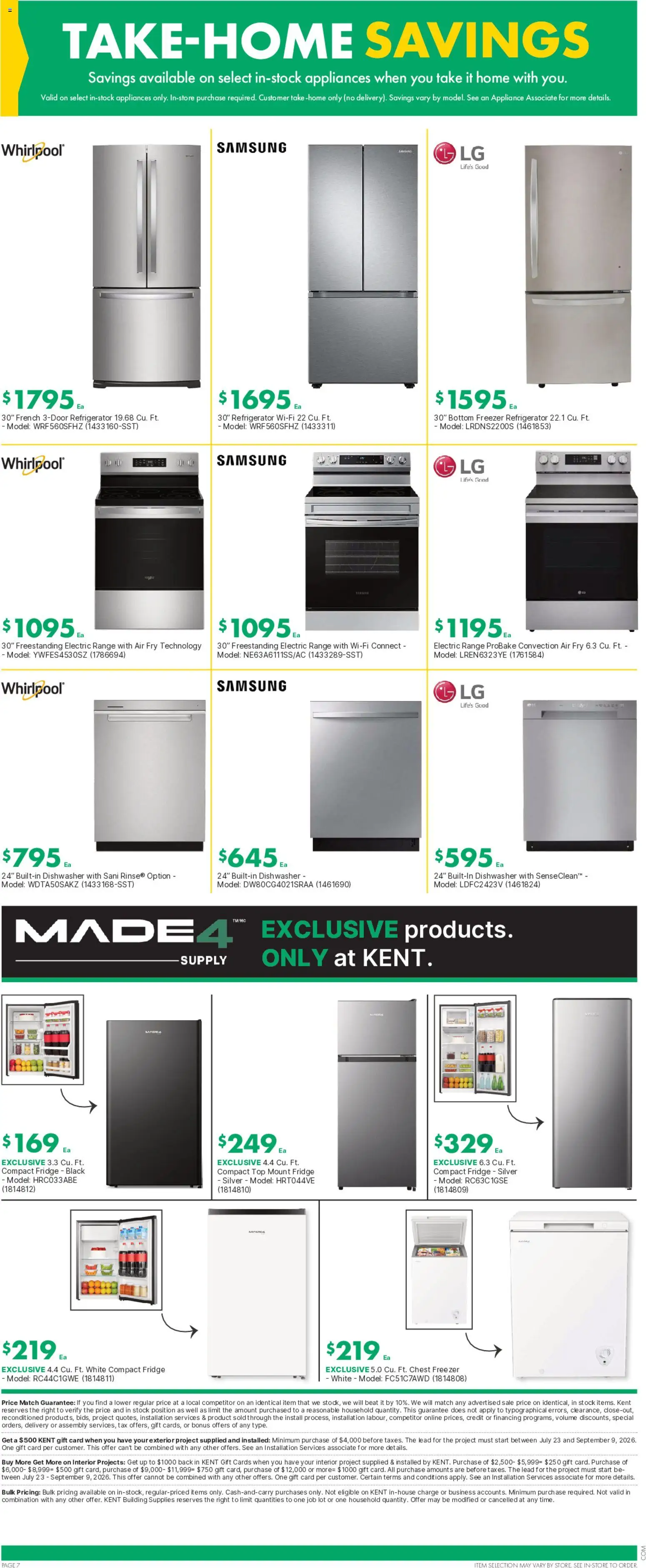 Kent flyer valid from Aug 6, 2026 | Page: 8 | Products: Refrigerator, Freezer, Dishwasher