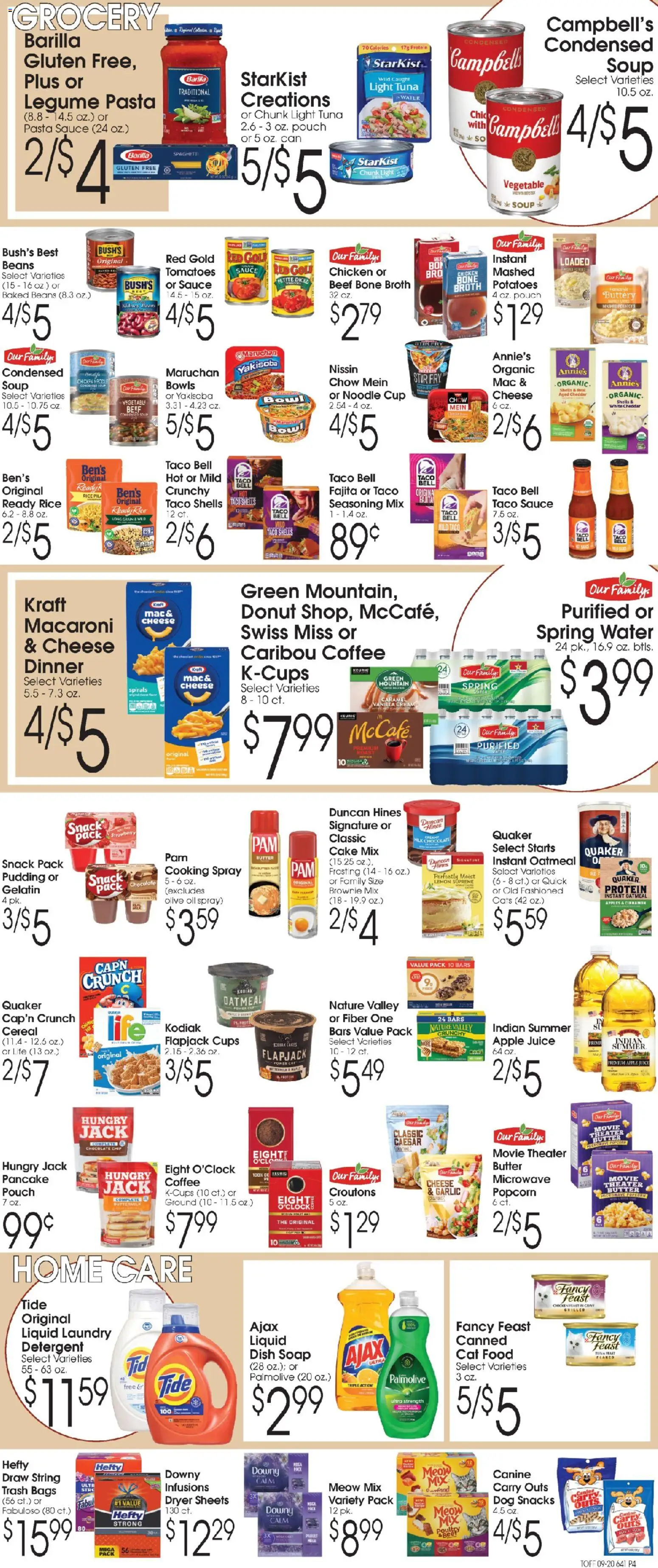 Family Fare Ad - valid from 09/20/2026 | Page: 4 | Products: Oatmeal, Water, Cake, Tuna