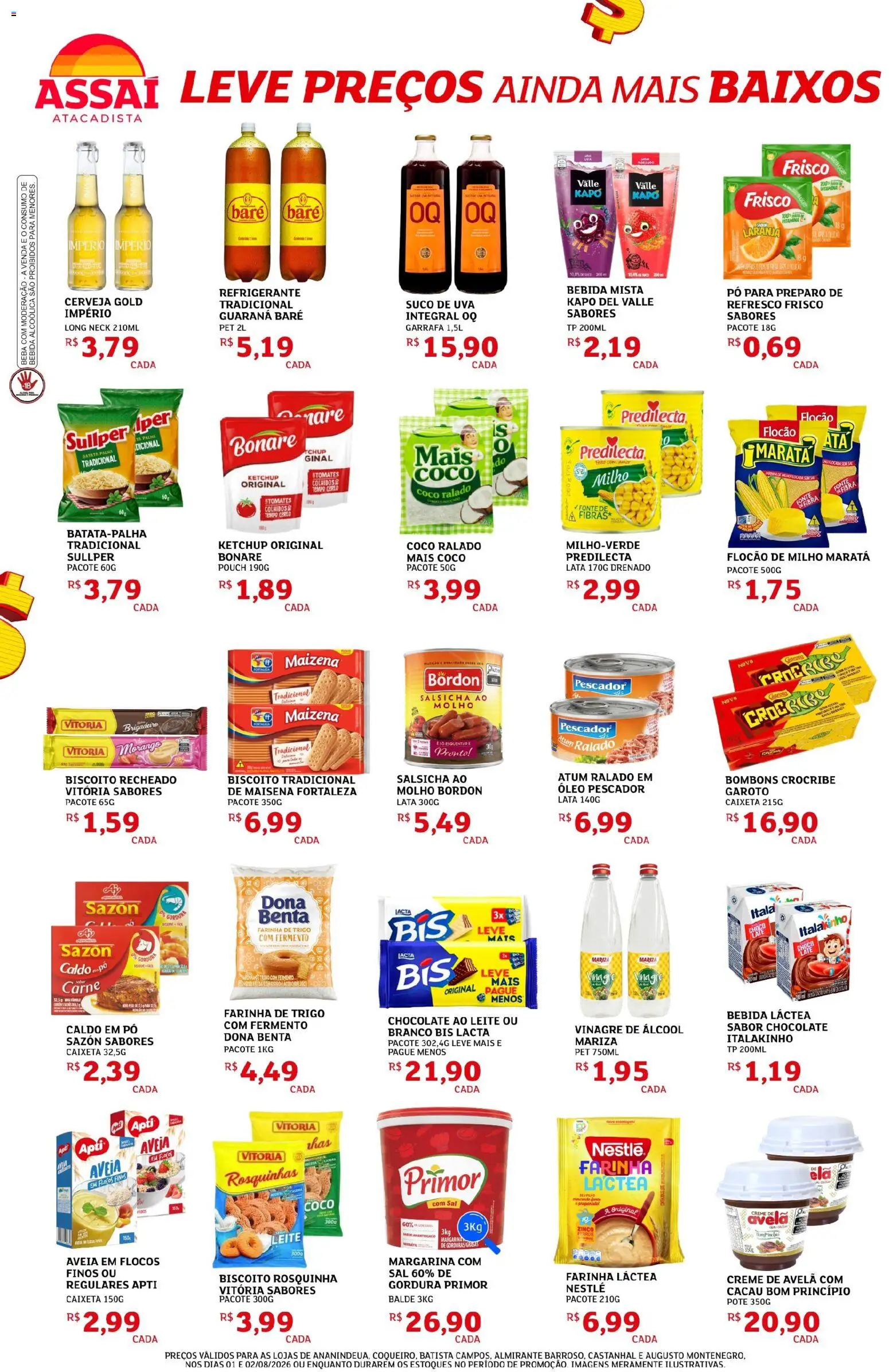 Assaí Atacadista Folheto - válido de 01/08/2026 | Página: 2 | Produtos: Cerveja, Carne, Ketchup, Balde