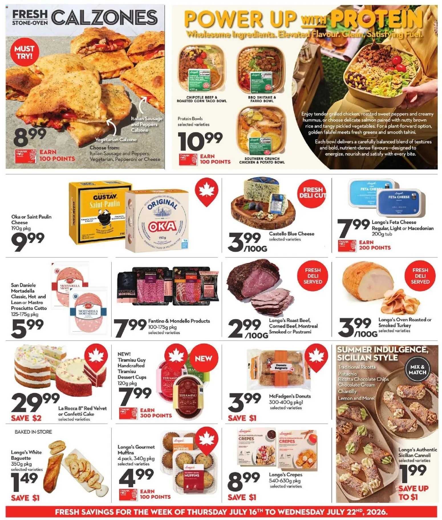 Longo's flyer valid from Jul 16, 2026 | Page: 7 | Products: Chocolate cream, Sausage, Baguette, Cheese