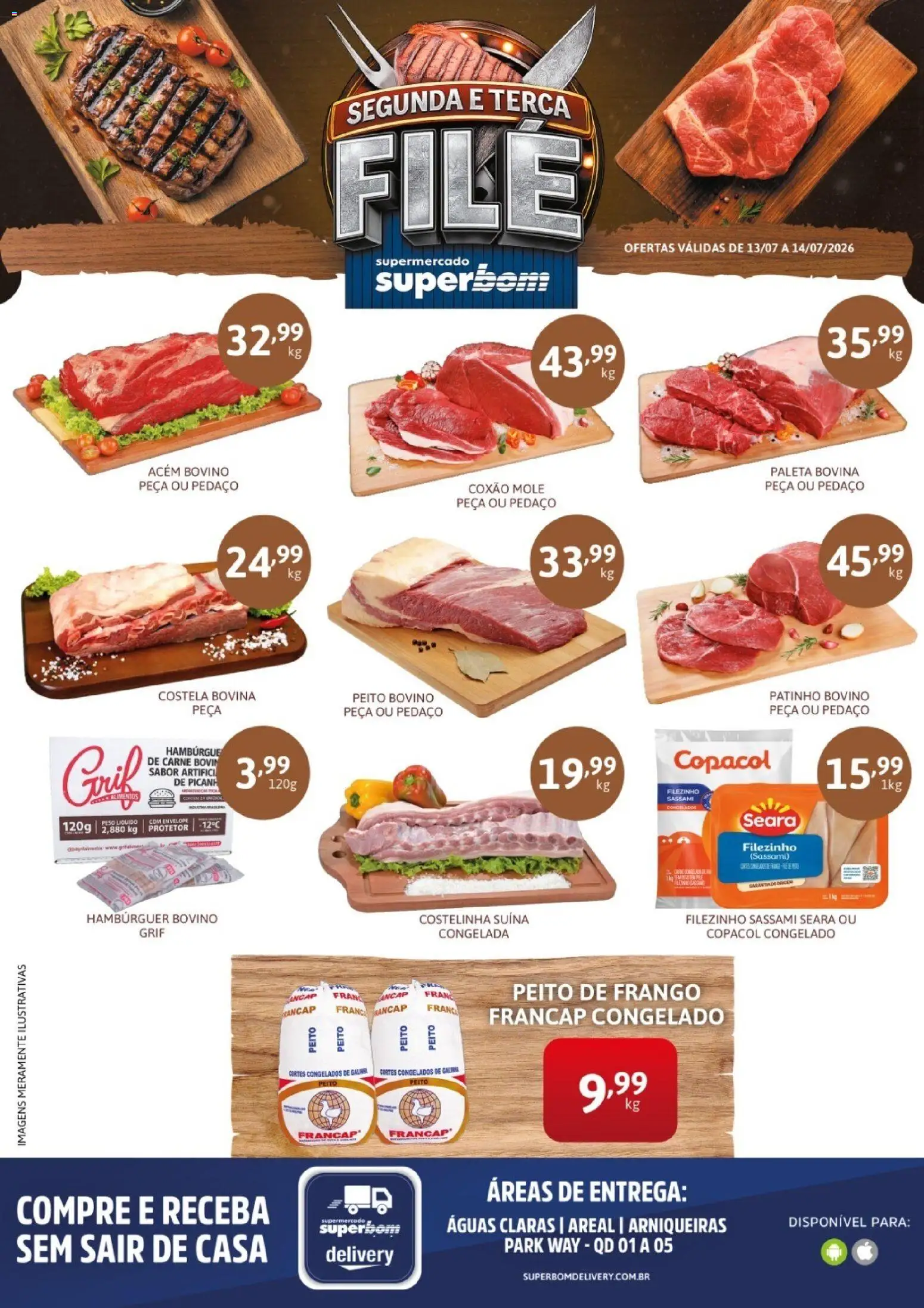 Superbom Folheto - válido de 13/07/2026 | Página: 1 | Produtos: Envelope, Carne, Frango, Peito de frango
