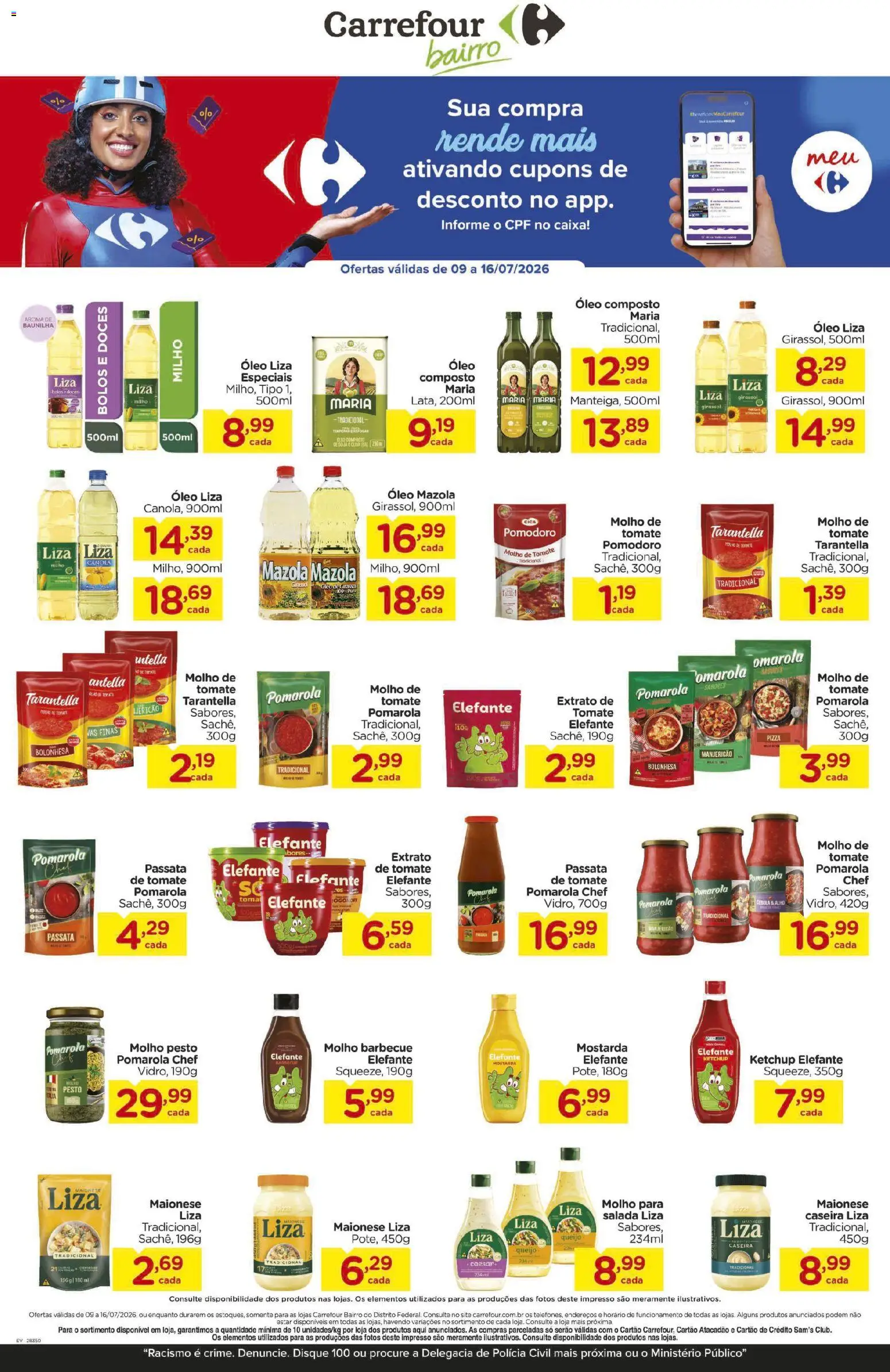 Carrefour Bairro Folheto - válido de 09/07/2026 | Página: 1 | Produtos: Alho, Manjericão, Caixa, Doces