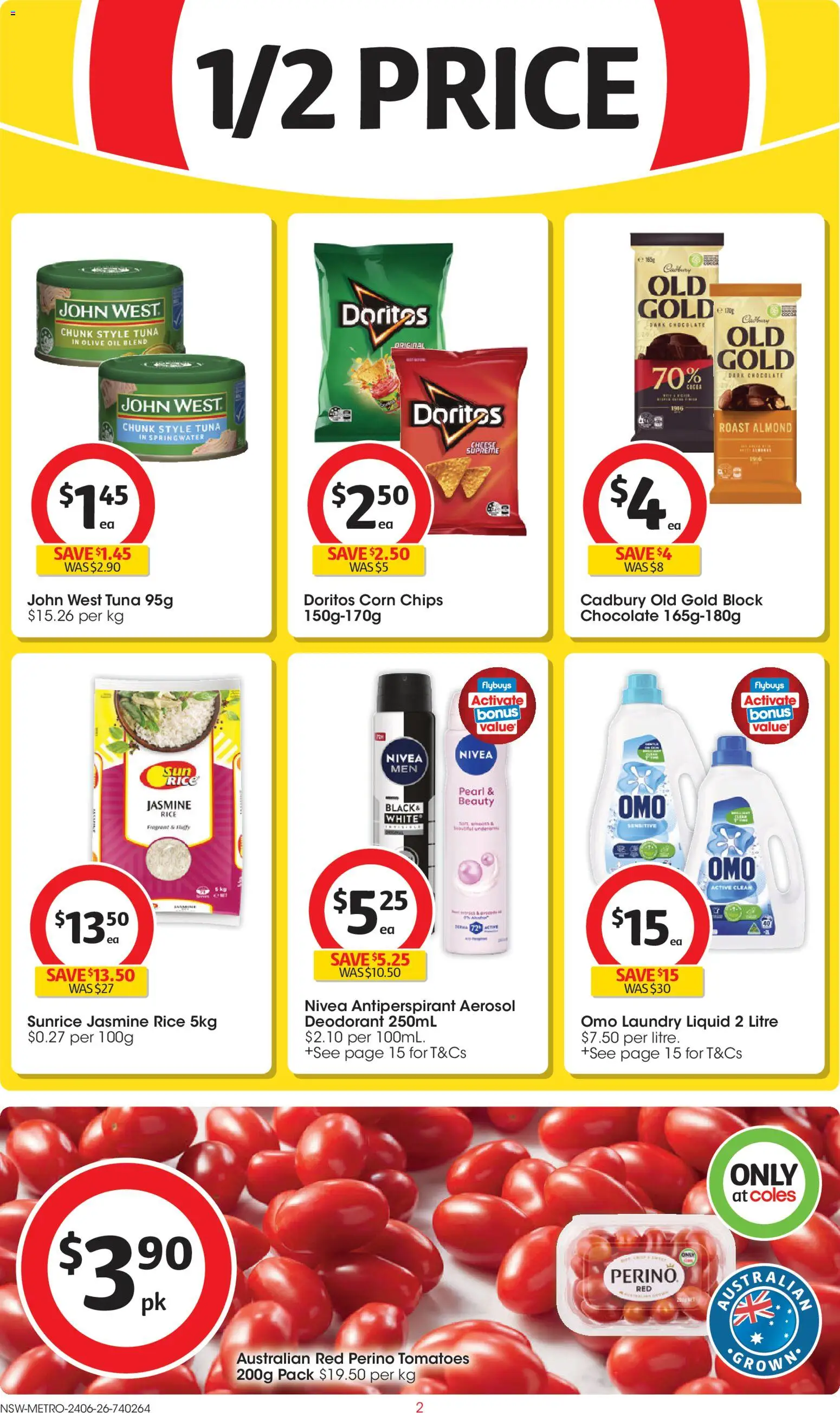 Coles catalogue - valid from 24/06/2026 | Page: 2 | Products: Chocolate, Rice, Olive oil, Tuna