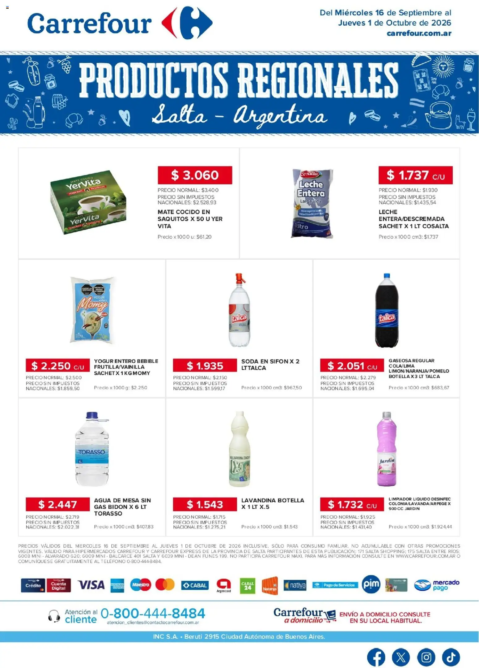 Carrefour - Regionales | Salta │ válido desde el 16/09/2026 | Página: 1 | Productos: Bidón, Gaseosa, Yogur, Limpiador