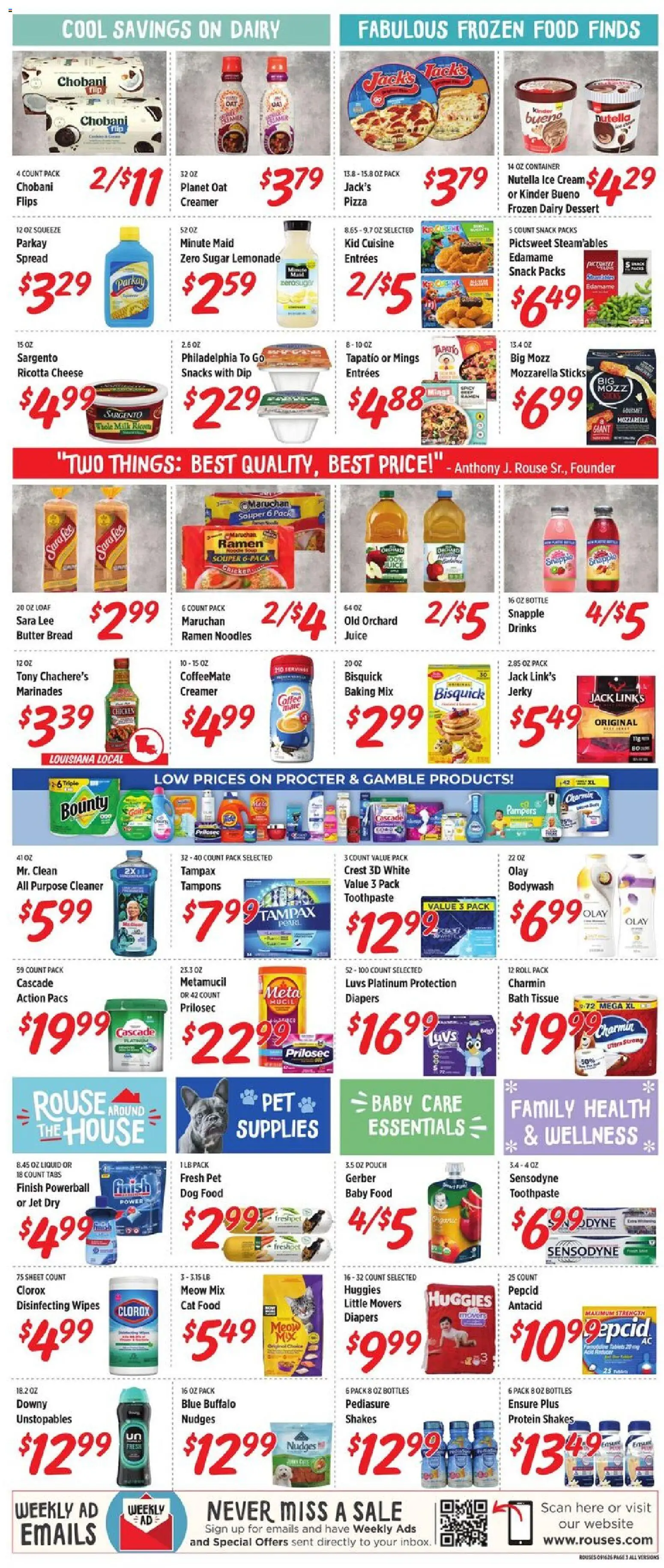 Rouses Weekly Ad - valid from 09/16/2026 | Page: 6 | Products: Diapers, Juice, Snacks, Mozzarella