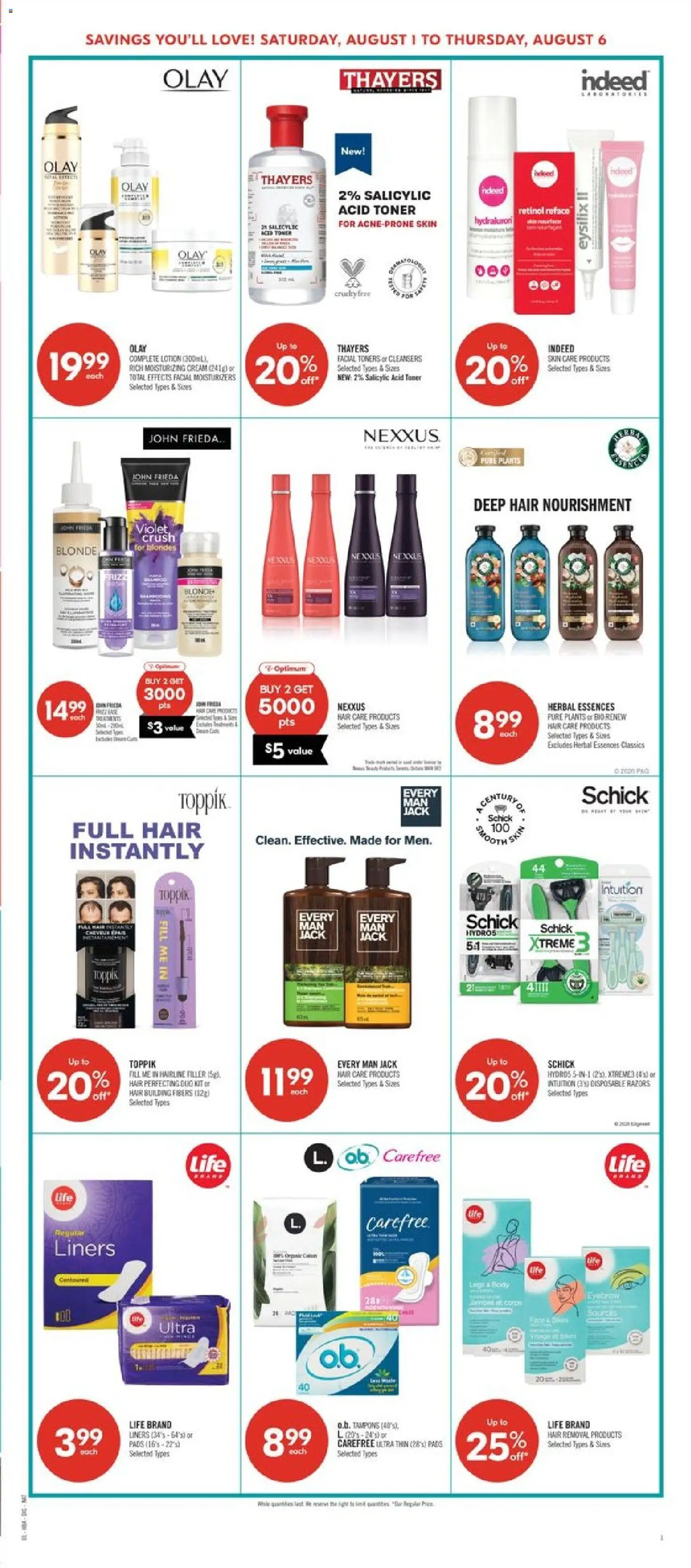 Shoppers flyer valid from Jul 31, 2026 | Page: 10 | Products: Cream, Toner