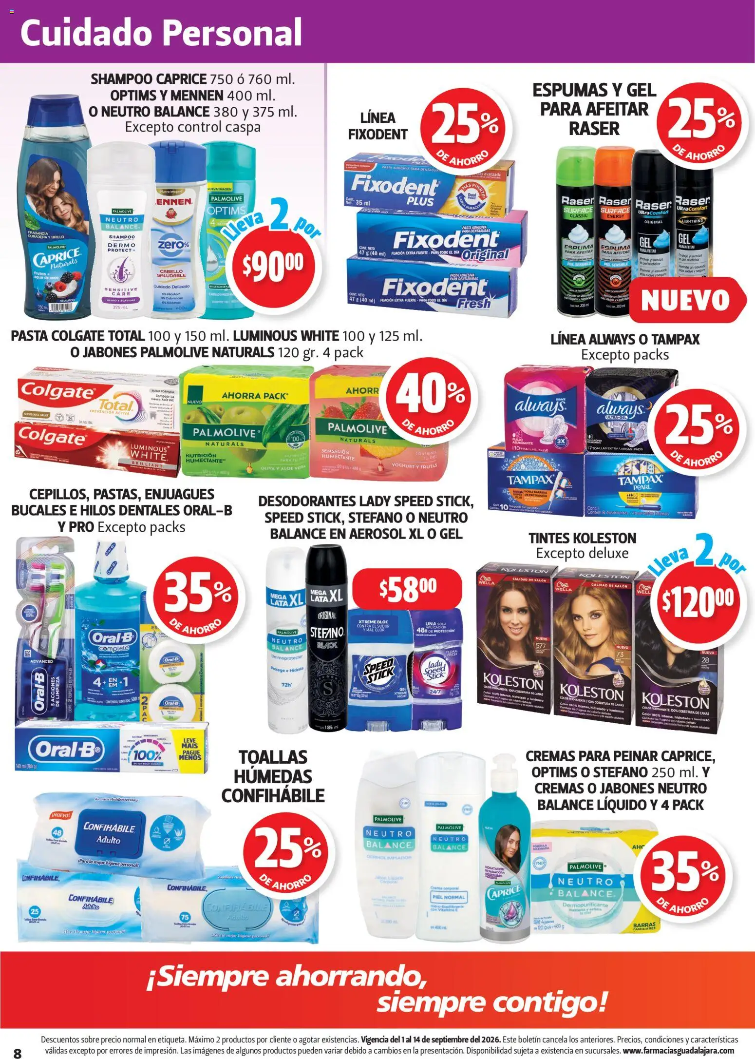 Nuevas ofertas de Farmacia Guadalajara válidas en toda la República Mexicana desde el 01/09/2026. ¡Encuentra las mejores ofertas en Farmacia Guadalajara catálogo! | Página: 8 | Productos: Brillo, Toallas, Aloe Vera, Fragancia