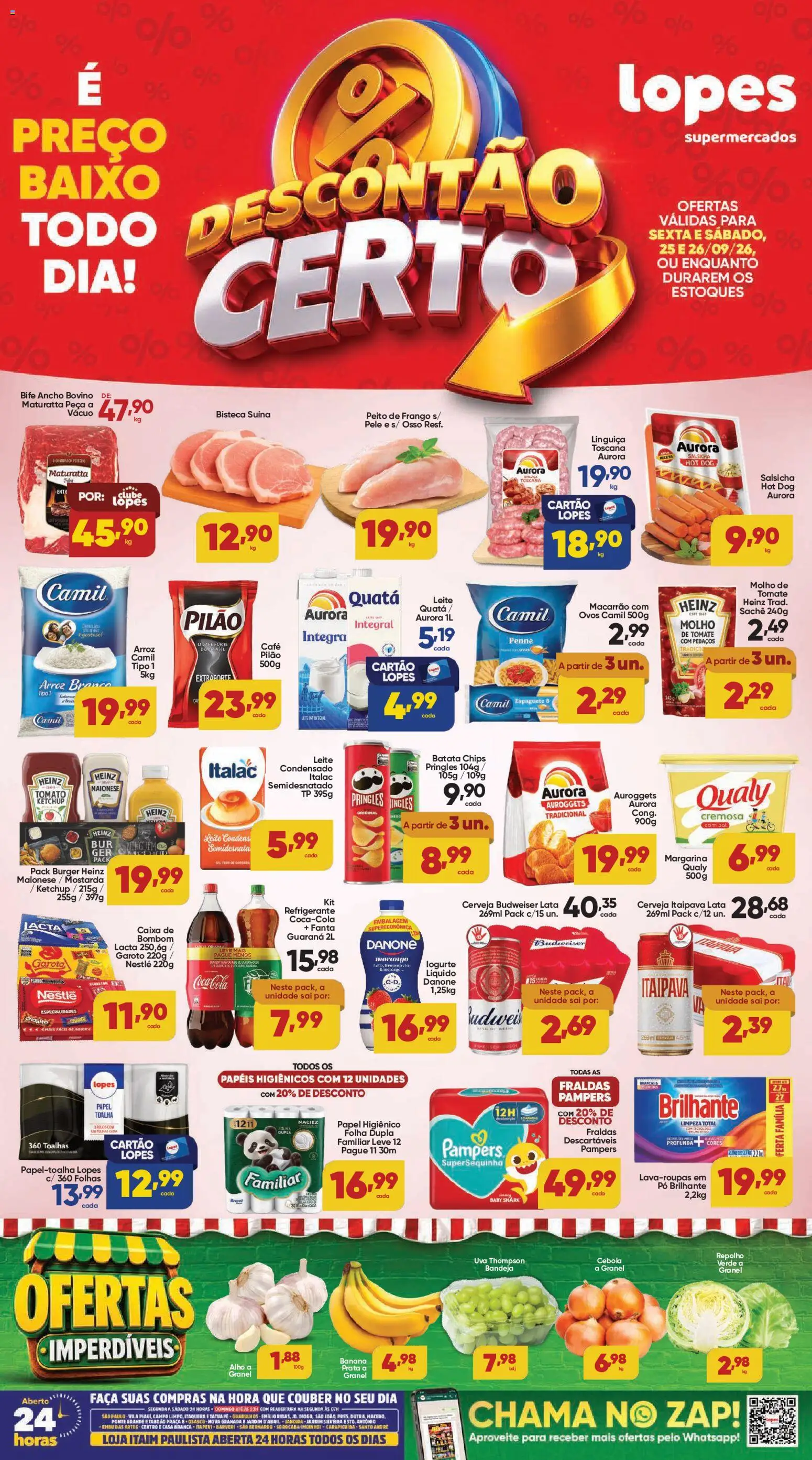 Lopes Supermercados Folheto - válido de 25/09/2026 | Página: 1 | Produtos: Alho, Fanta, Caixa, Cerveja