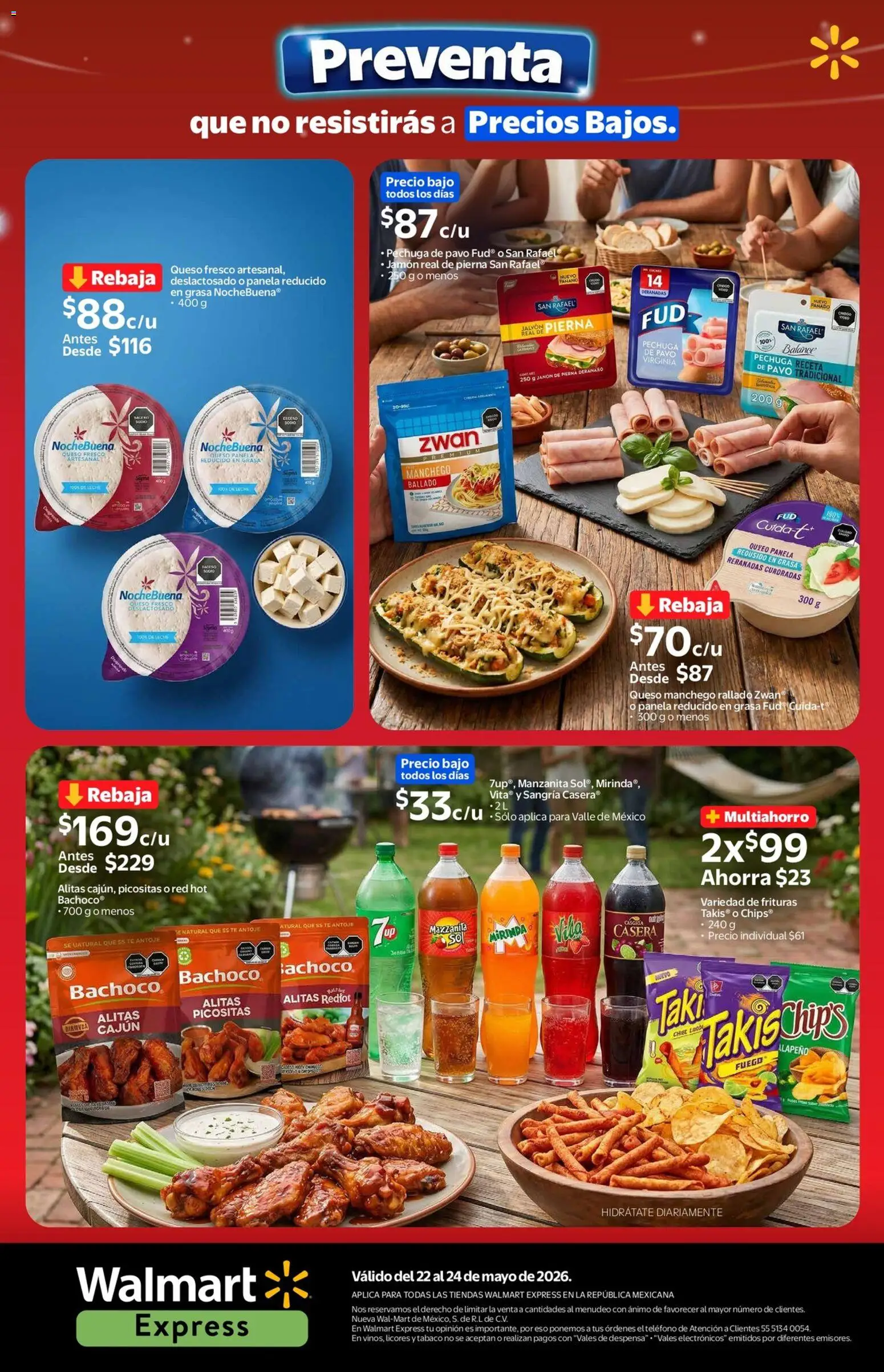 Nuevas ofertas de Walmart Express válidas en toda la República Mexicana desde el 22.05.2026. ¡Encuentra las mejores ofertas en Walmart Express folleto Preventa! | Página: 8 | Productos: Queso, Jamón, Té, Teléfono