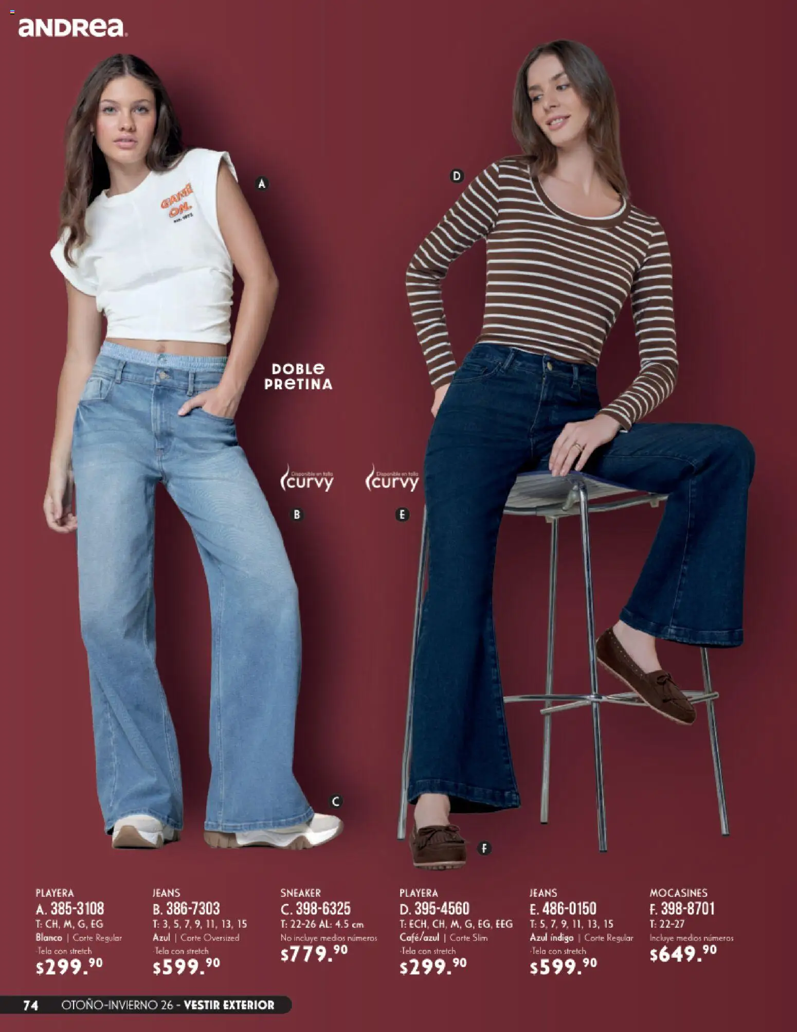 Nuevas ofertas de Andrea válidas en toda la República Mexicana desde el 23/08/2026. ¡Encuentra las mejores ofertas en Andrea catálogo Vestir! | Página: 74 | Productos: Mocasines, Playera