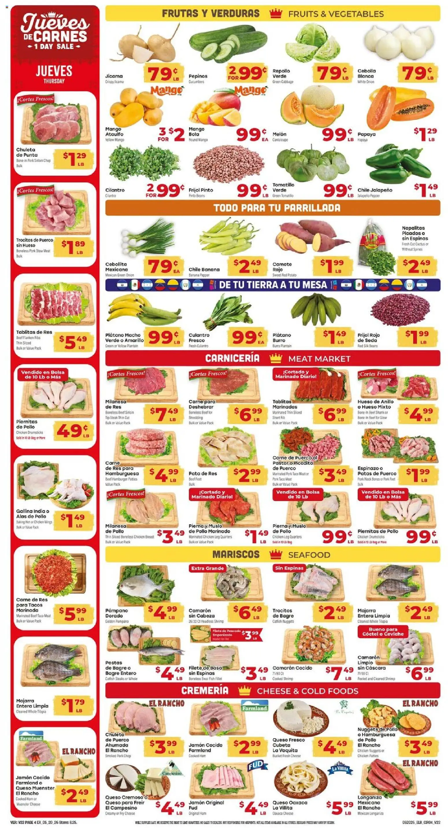 El Rancho Weekly Ad - valid from 20.05.2026 | Page: 4 | Products: Ham, Cucumbers, Fruits, Seafood