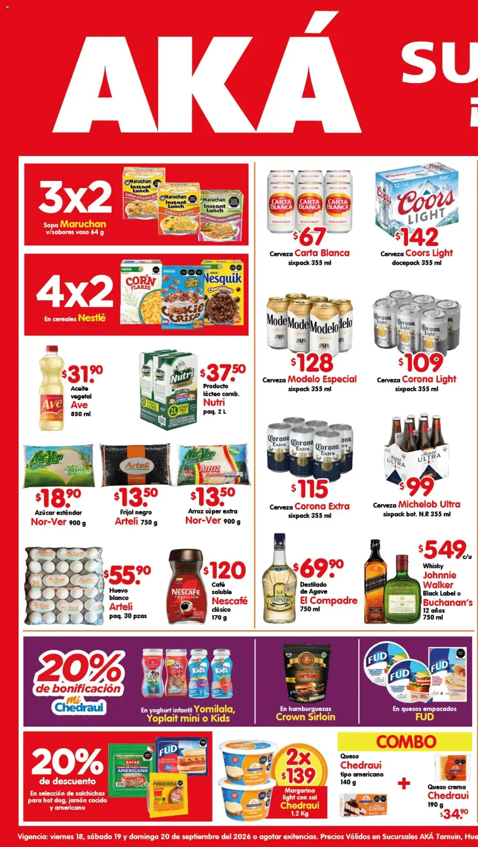 Nuevas ofertas de Arteli válidas en toda la República Mexicana desde el 18/09/2026. ¡Encuentra las mejores ofertas en Arteli folleto Aká Superbodegas Foraneas! | Página: 1 | Productos: Pollo, Azúcar, Café, Salchichas