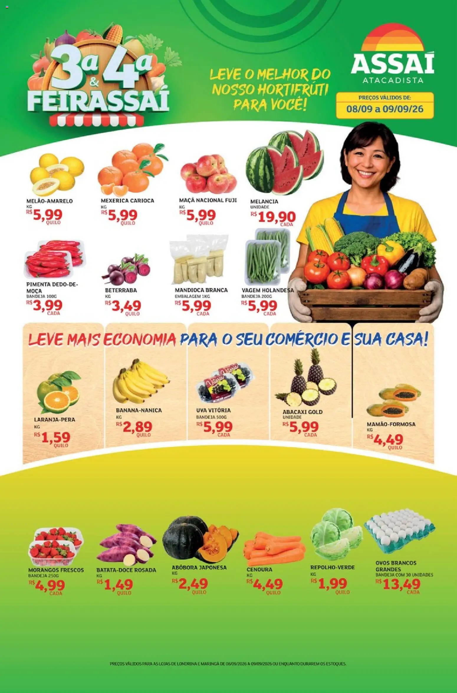 Assaí Atacadista Folheto - válido de 08/09/2026 | Página: 1 | Produtos: Mexerica, Mandioca, Uva, Bandeja