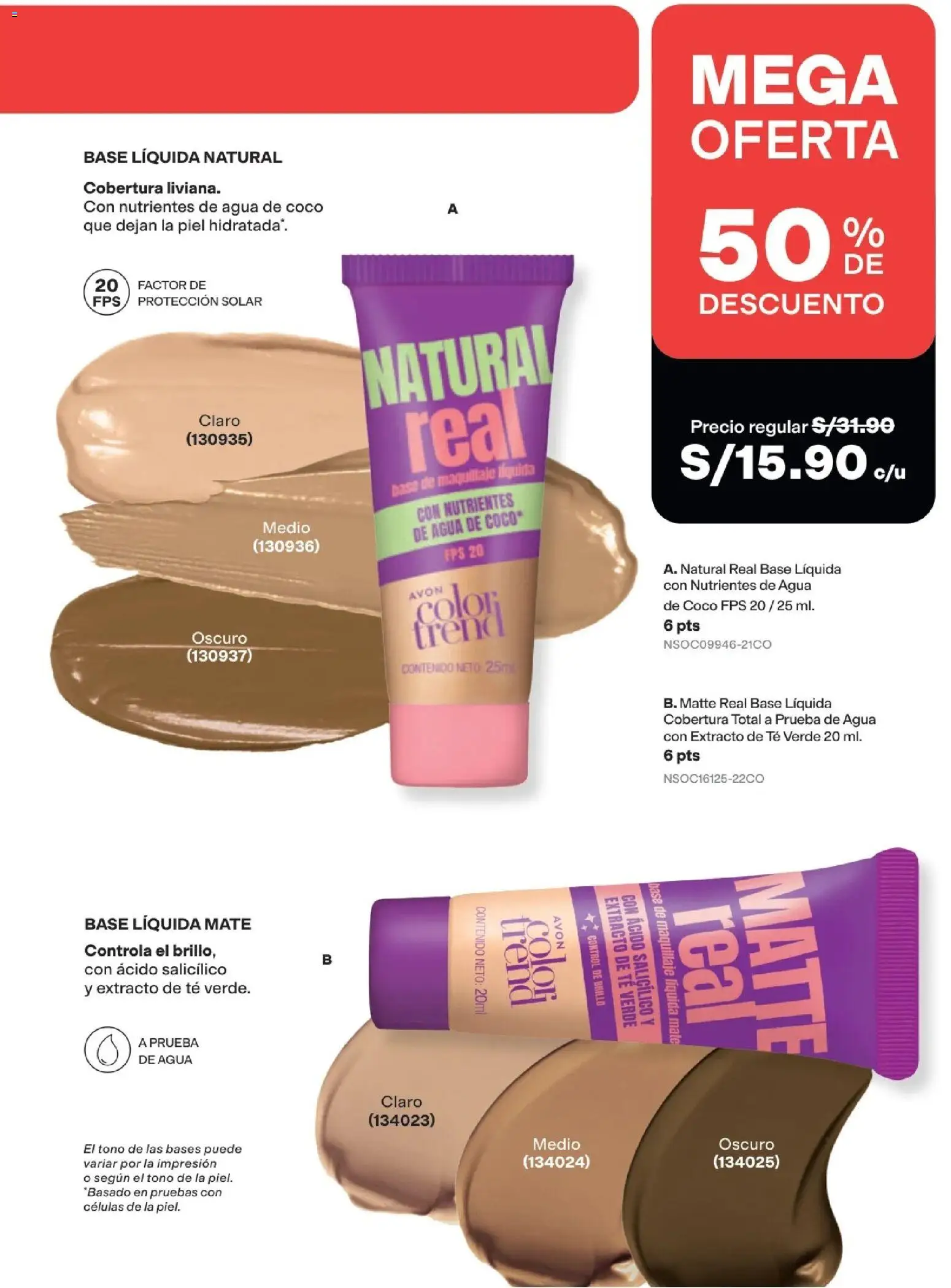 Catálogo Avon válido desde 15/09/2026 | Página: 36 | Productos: Té, Coco, Maquillaje, Té verde
