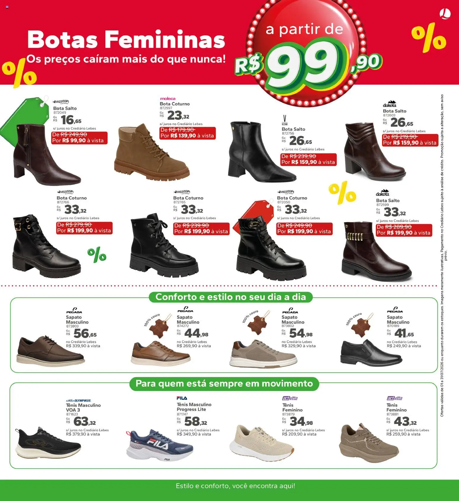 Lebes Folheto - válido de 01/07/2026 | Página: 3 | Produtos: Tênis, Botas