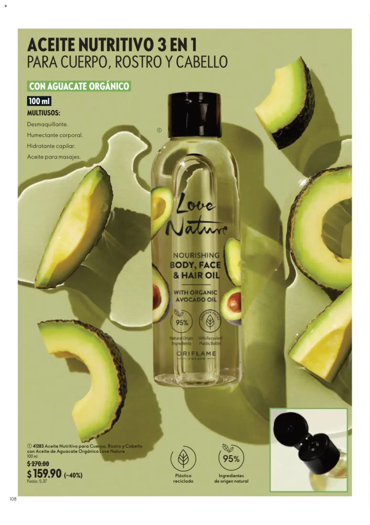Nuevas ofertas de Oriflame válidas en toda la República Mexicana desde el 22/08/2026. ¡Encuentra las mejores ofertas en Oriflame campaña 12 2026! | Página: 108 | Productos: Aceite, Aguacate