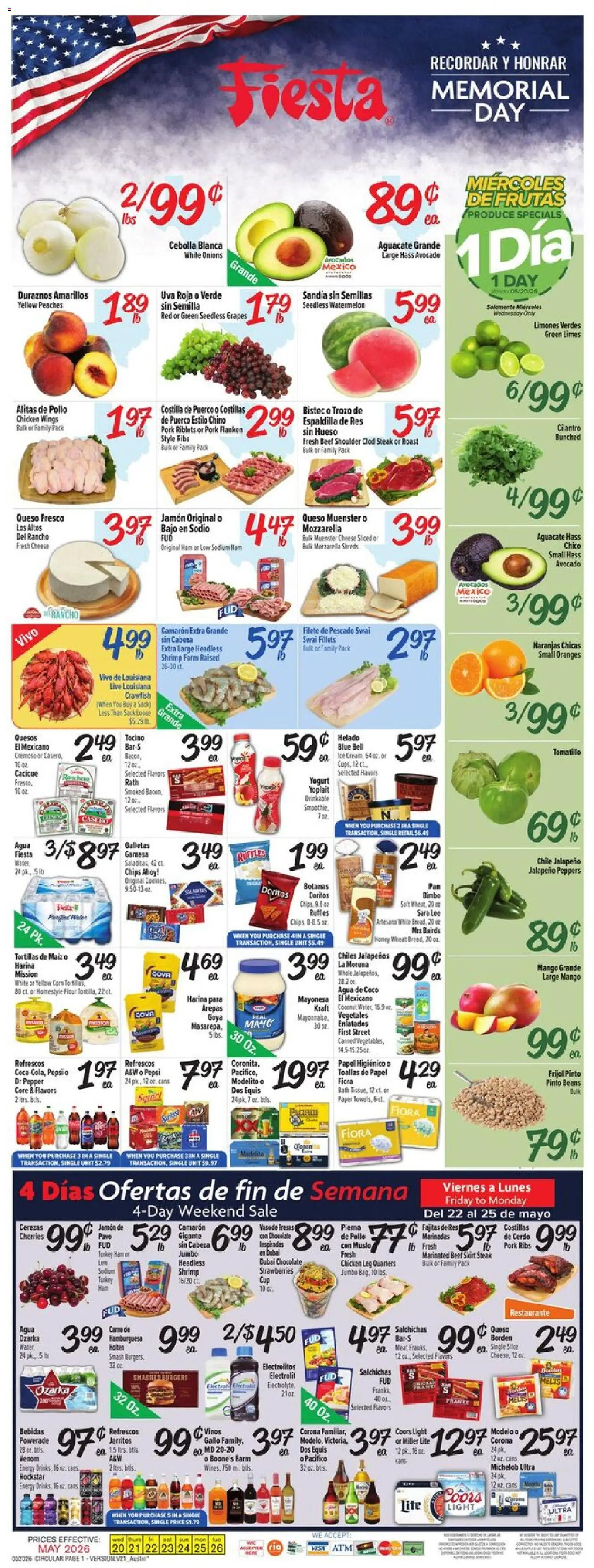 Fiesta Mart Weekly Ad - valid from 20.05.2026 | Page: 1 | Products: Cheese, Yogurt, Beef, Mango