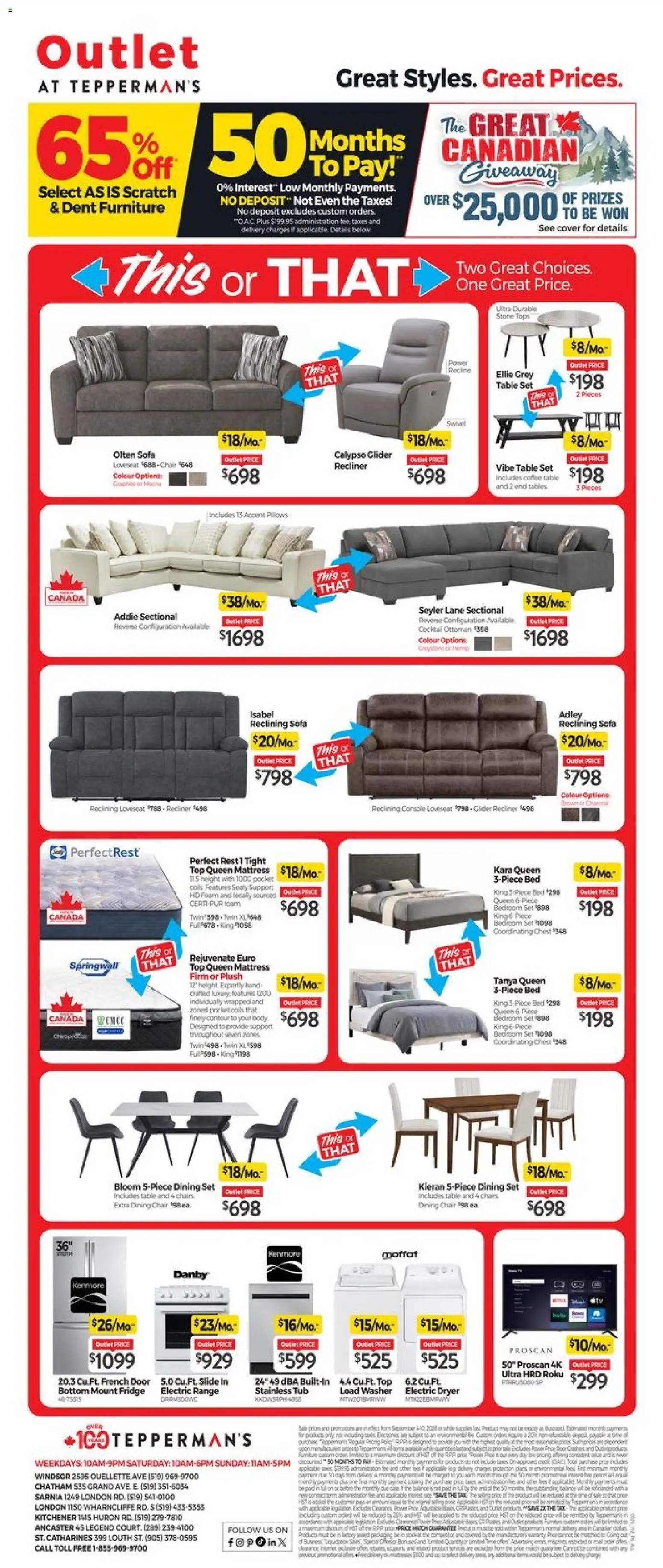 Tepperman's flyer valid from Sep 4, 2026 | Page: 1 | Products: Dining set, Bed, Chair, Chairs