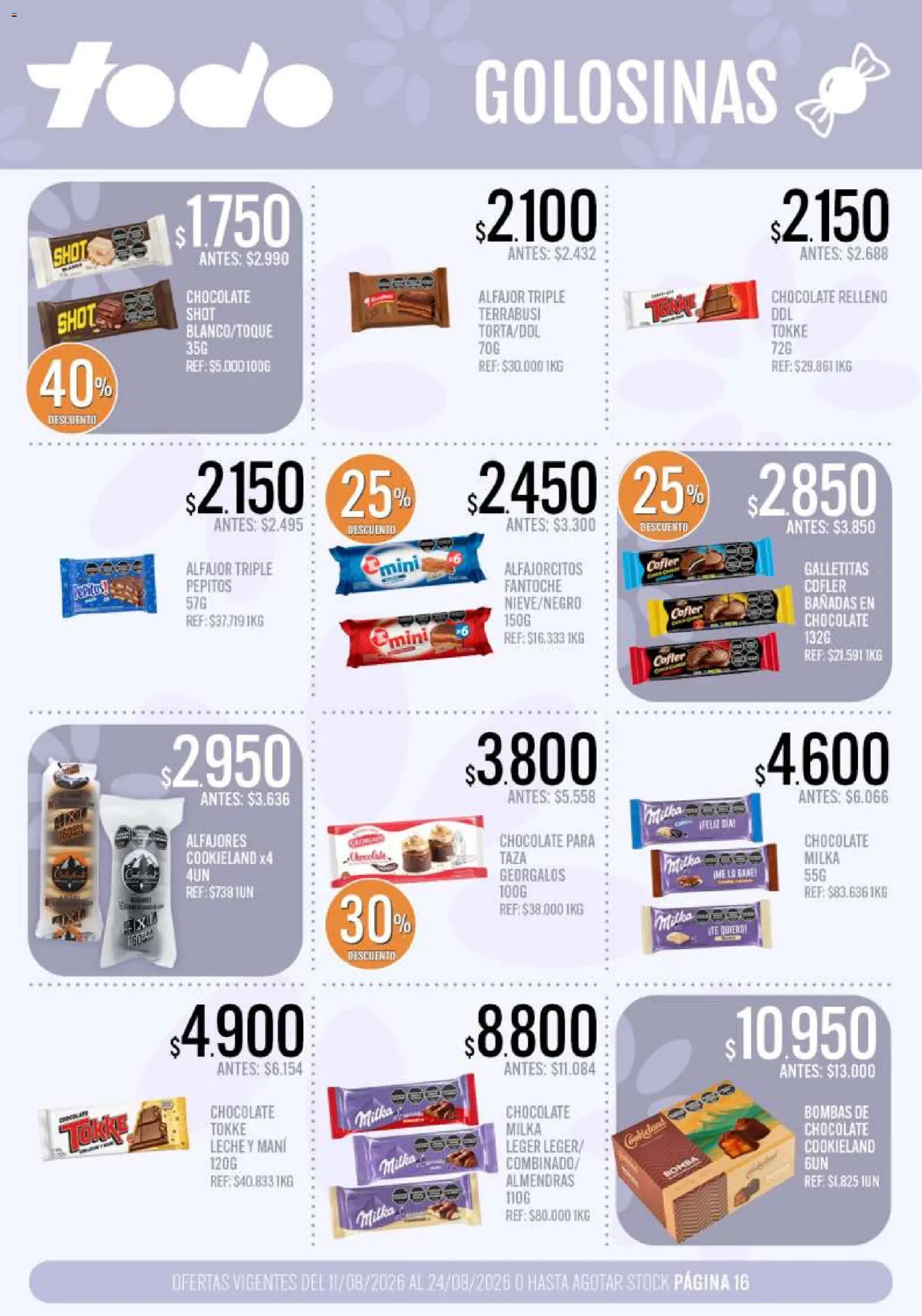 Supermercados TODO - Ofertas │ válido desde el 11/08/2026 | Página: 16 | Productos: Almendras, Taza, Alfajor, Golosinas