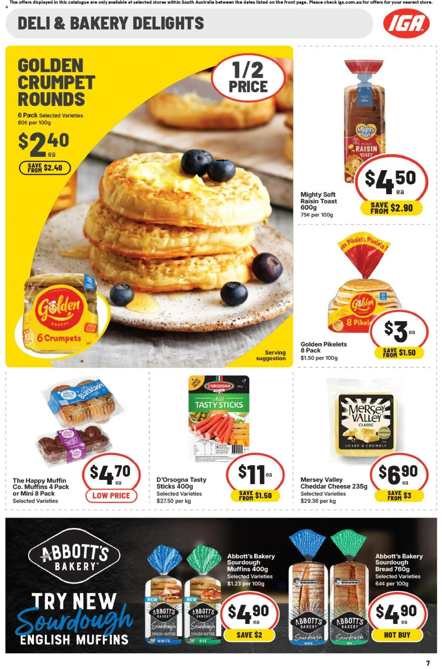 IGA catalogue - valid from 17.06.2026 | Page: 7 | Products: Crumpets, Cheese, Bread, Muffins
