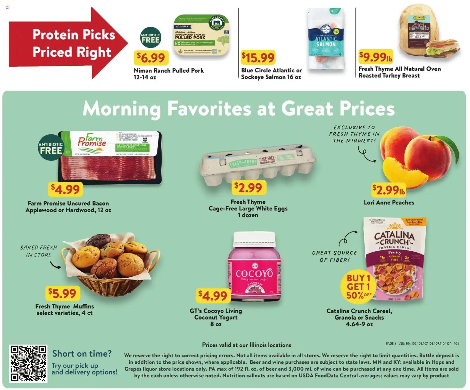 Fresh Thyme Weekly Ad - valid from 07/22/2026 | Page: 8 | Products: Peaches, Yogurt, Wine, Pork