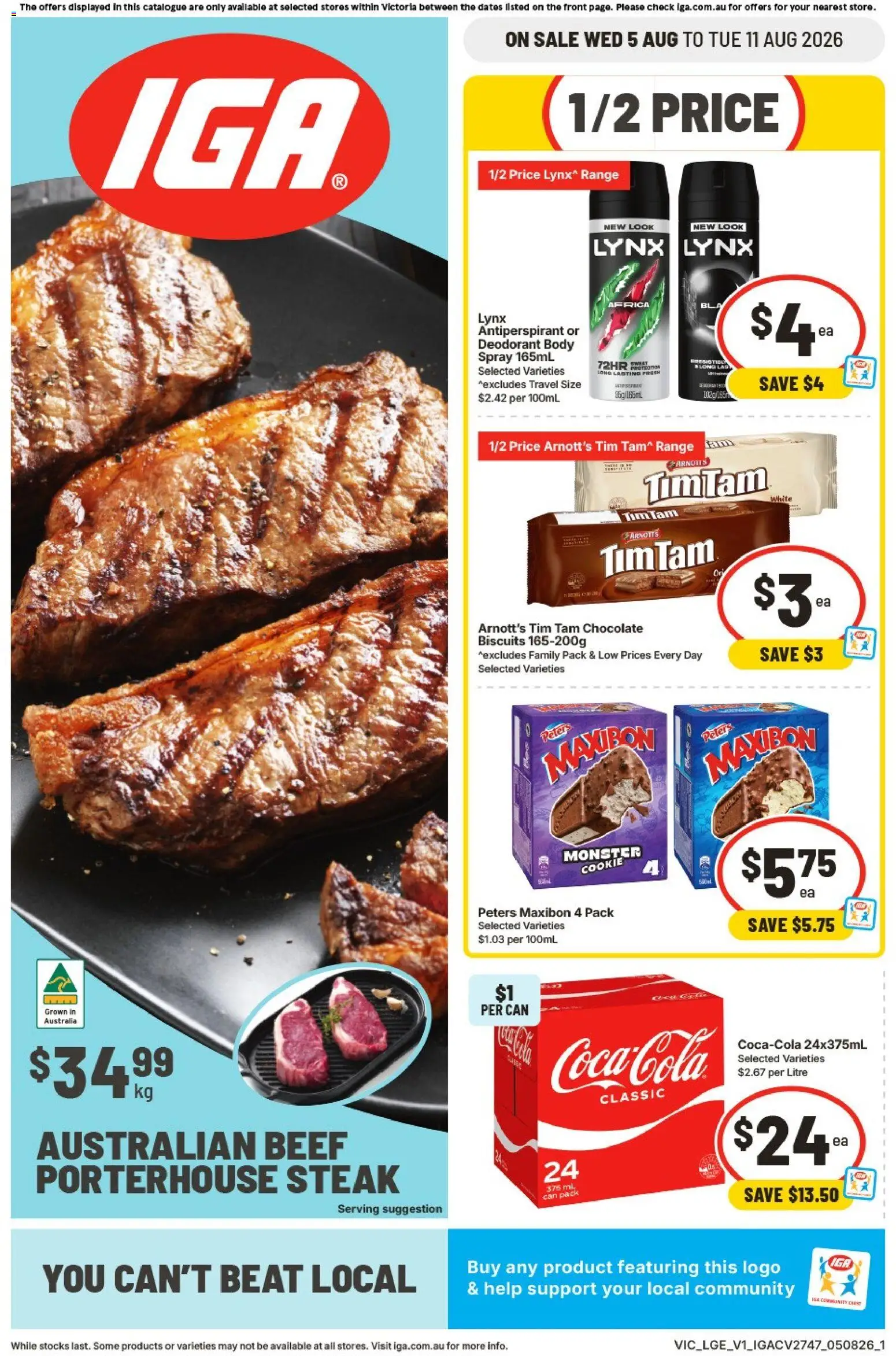 IGA catalogue - valid from 05/08/2026 | Page: 1 | Products: Chocolate, Deodorant, Antiperspirant, Biscuits