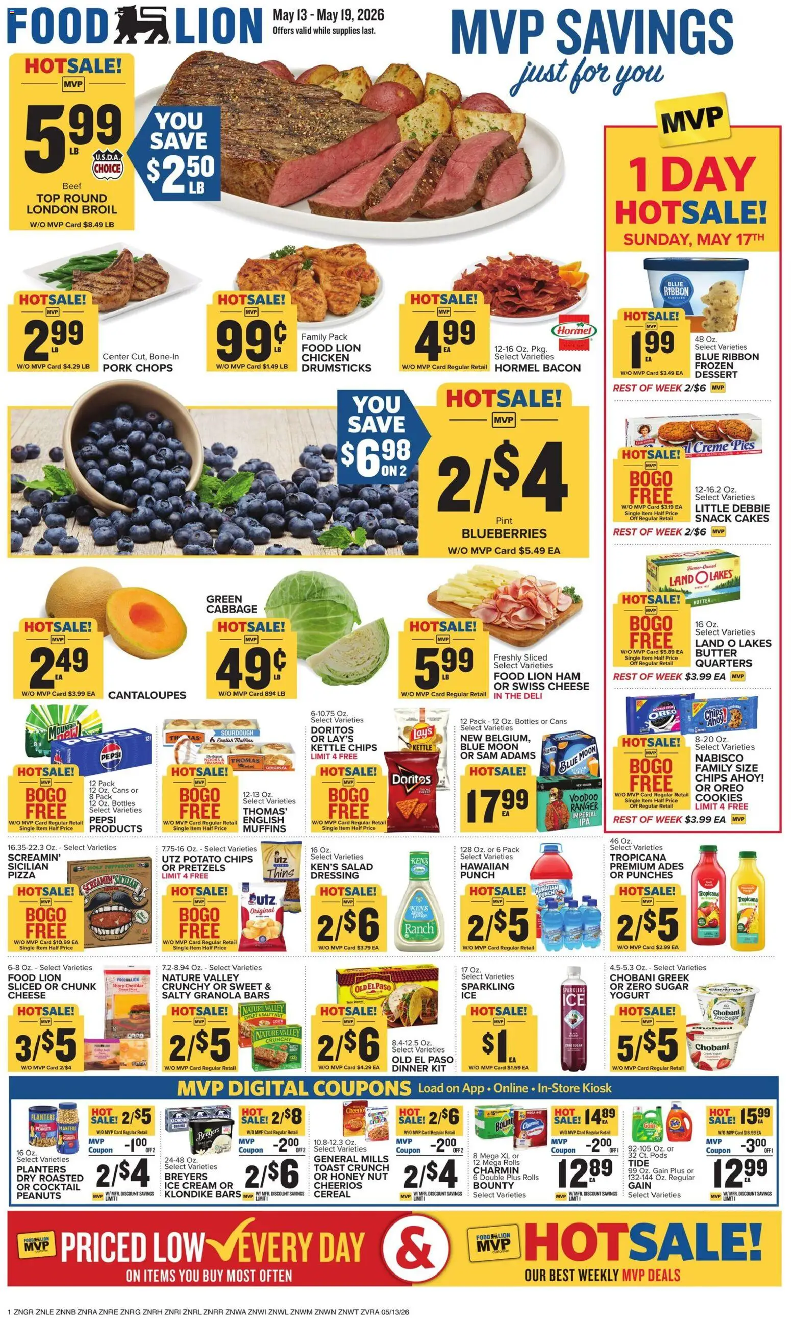 Food Lion Weekly Ad - valid from 13.05.2026 | Page: 1 | Products: Cantaloupes, Yogurt, Ham, Beef