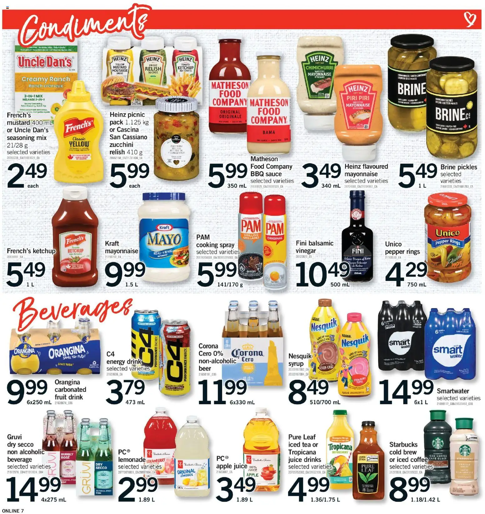 Fortinos flyer valid from Aug 13, 2026 | Page: 7 | Products: Fruit, Mustard, Energy drink, Syrup