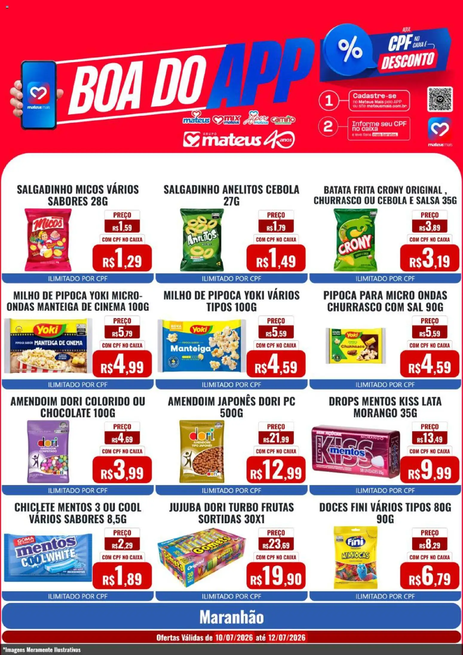 Mateus Folheto - válido de 10/07/2026 | Página: 1 | Produtos: Cebola, Batata, Chiclete, Pipoca