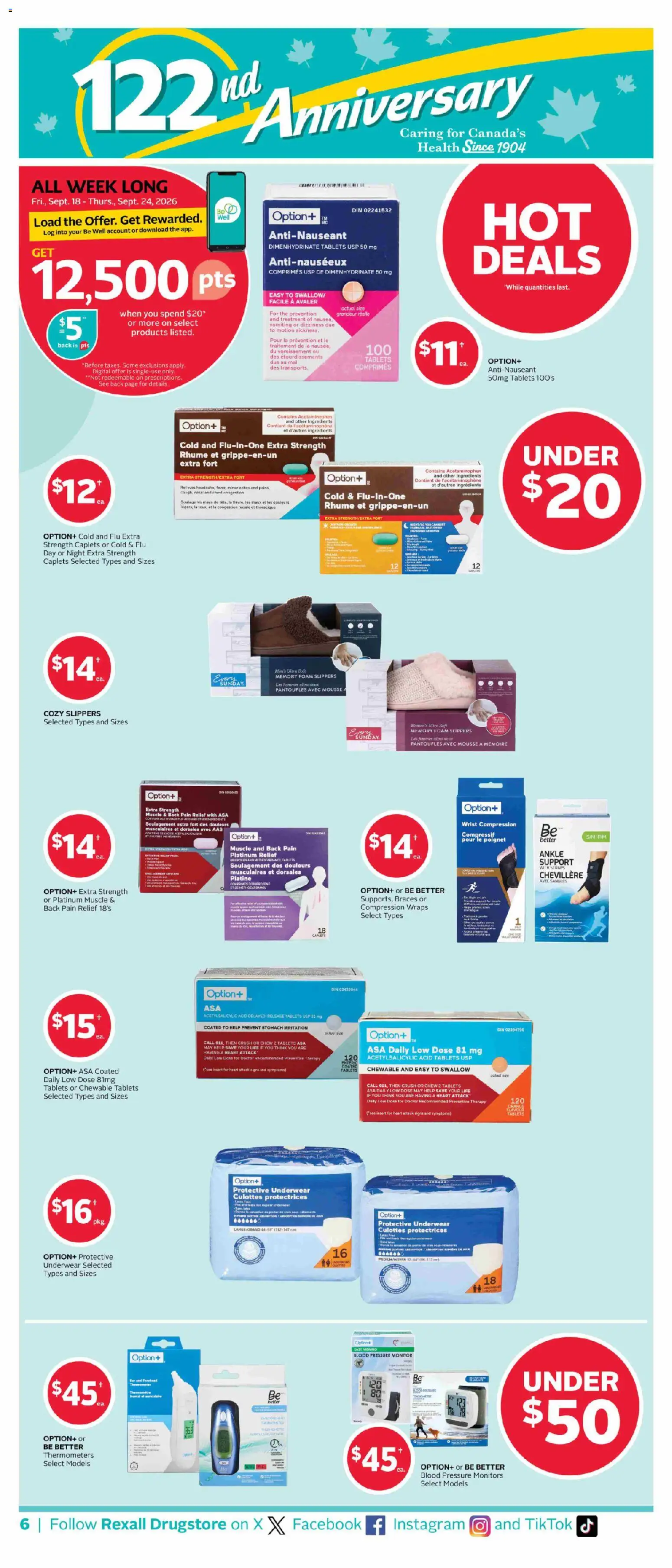 Rexall flyer valid from Sep 18, 2026 | Page: 15 | Products: Slippers, Foam, Underwear, Ingredients