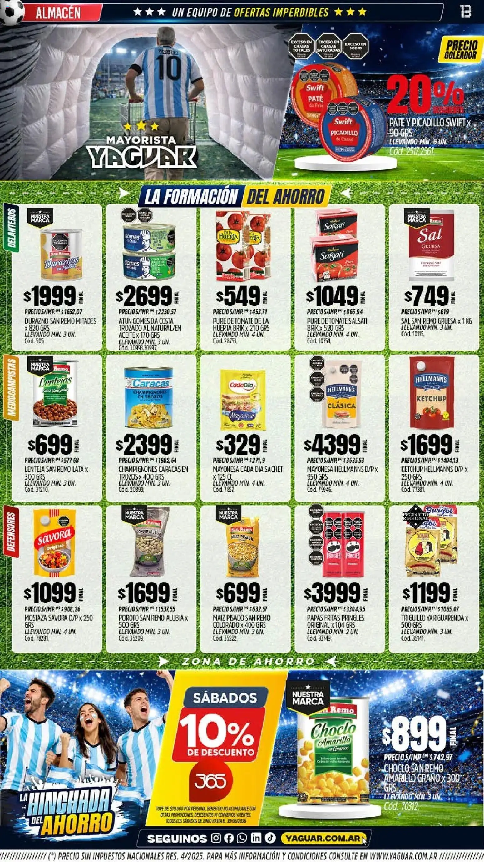 Yaguar - Oferta Semanal Jujuy │ válido desde el 15/06/2026 | Página: 12 | Productos: Durazno, Mayonesa, Paté, Papas fritas