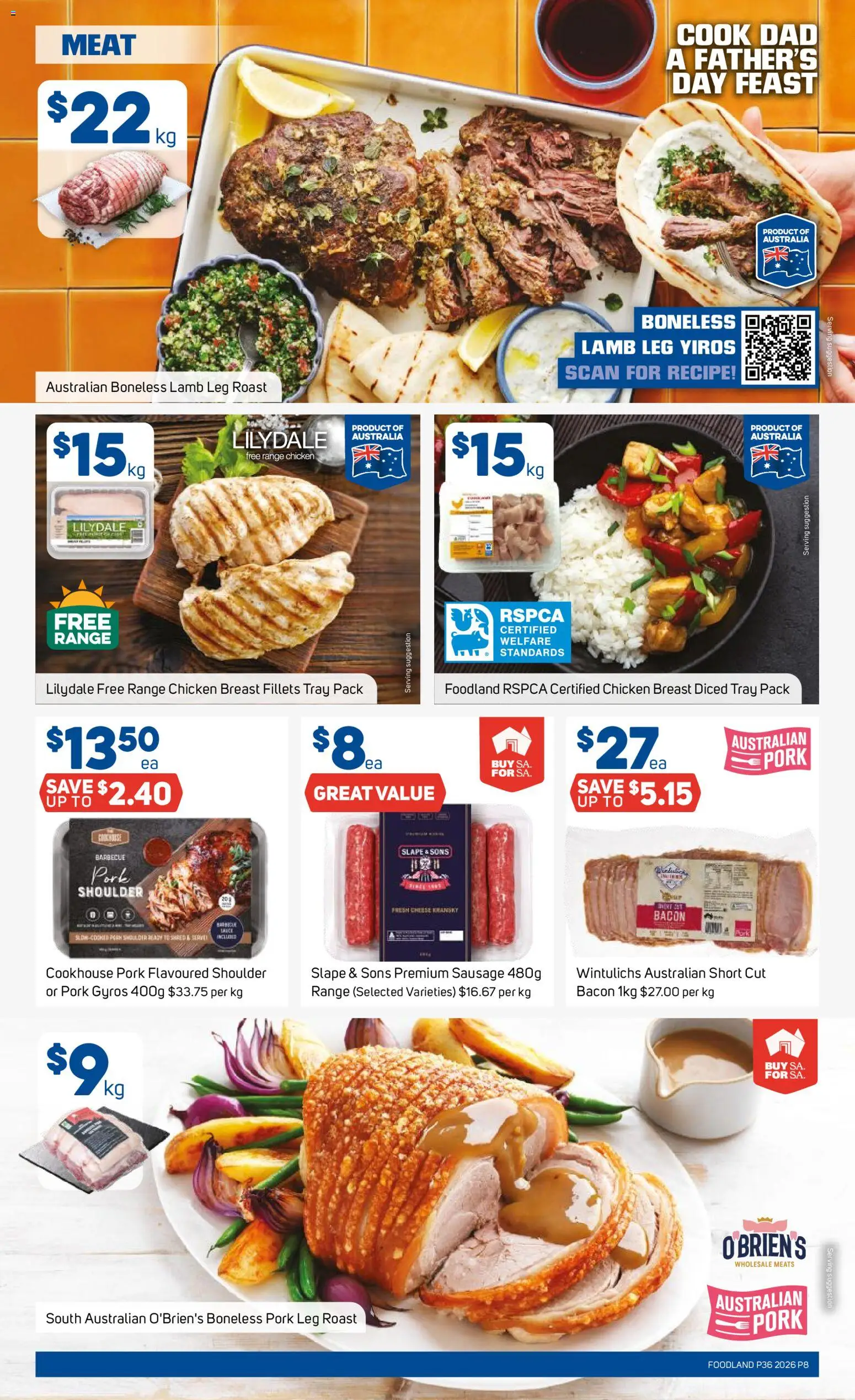 Foodland catalogue - valid from 02/09/2026 | Page: 8 | Products: Chicken breast, Roast, Pork leg, Pork shoulder
