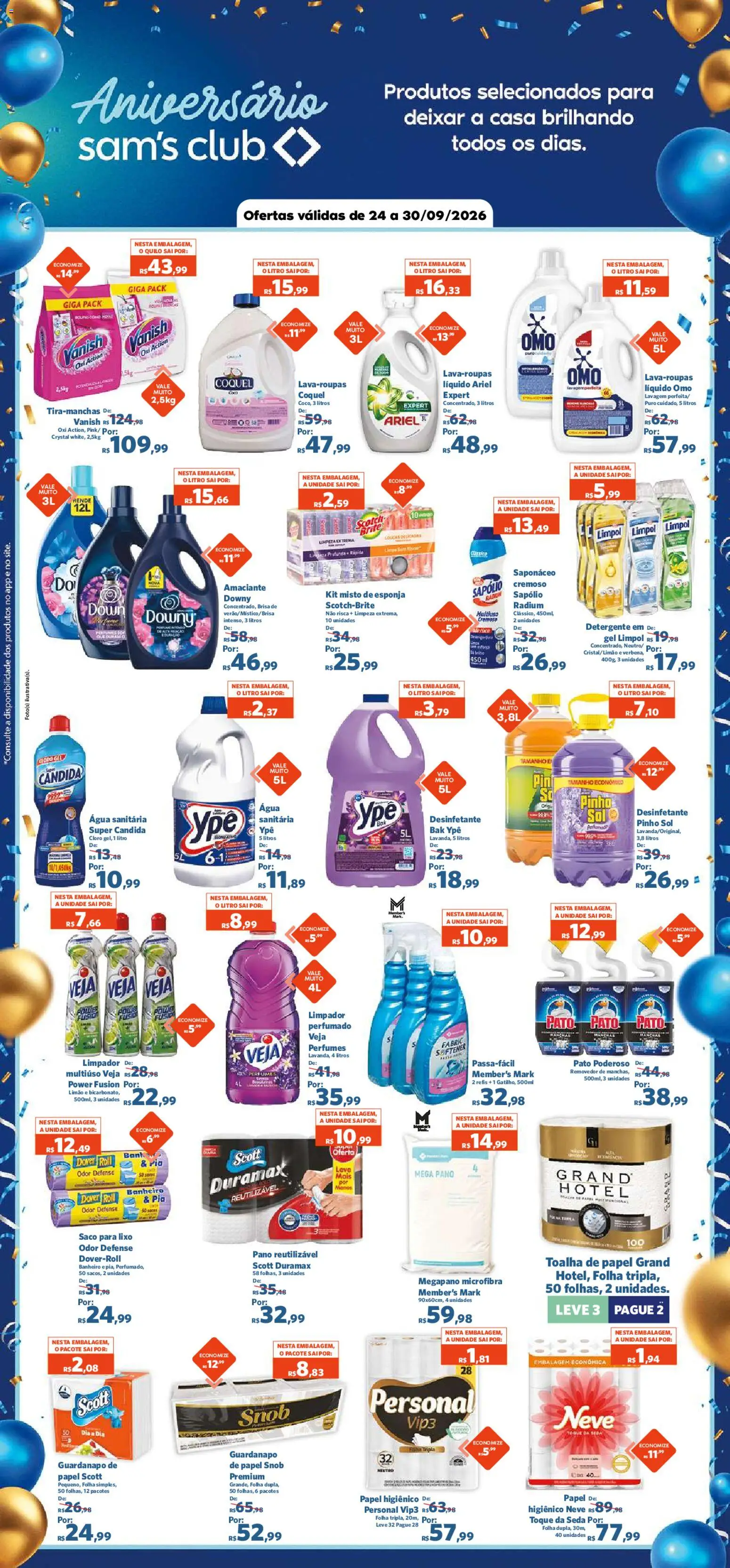 Sam's Club Folheto - válido de 24/09/2026 | Página: 8 | Produtos: Saco para lixo, Cloro, Detergente, Água sanitária