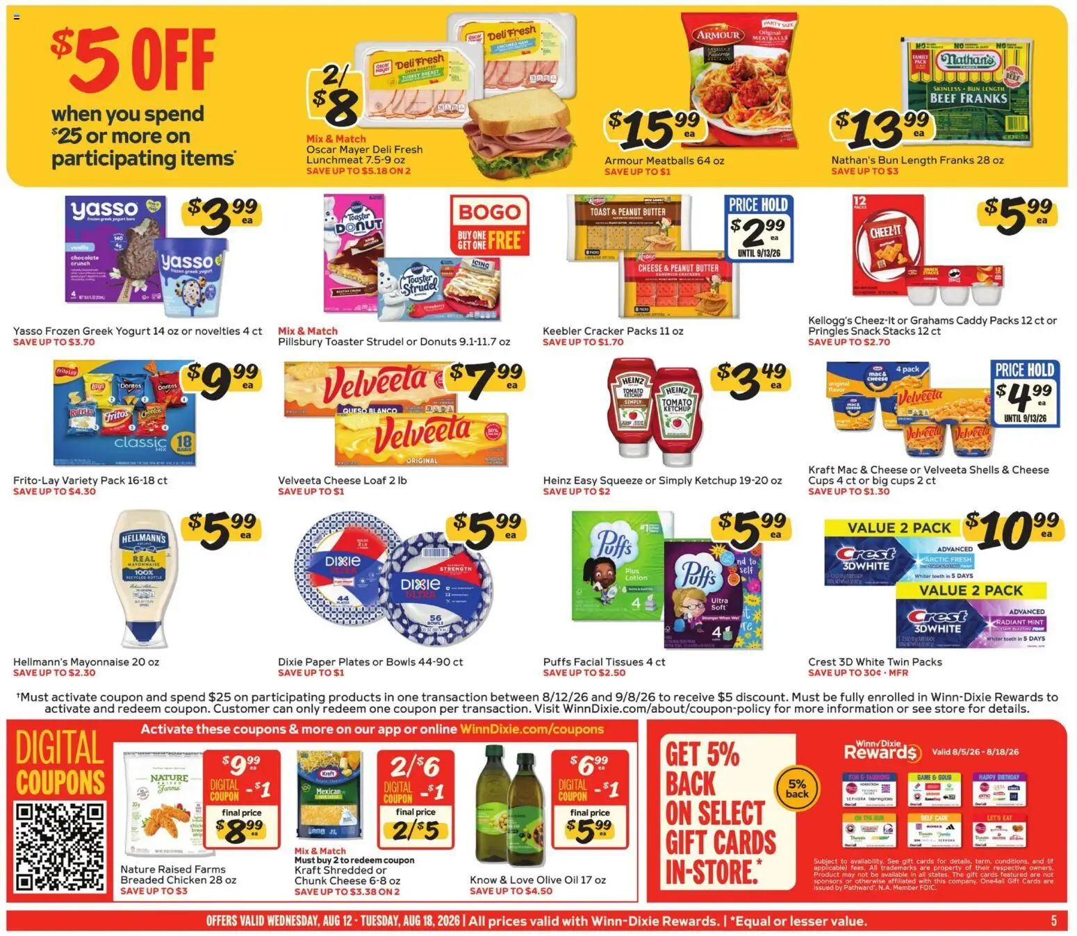 Winn Dixie Weekly Ad - valid from 08/12/2026 | Page: 5 | Products: Cheese, Oil, Mayonnaise, Greek yogurt