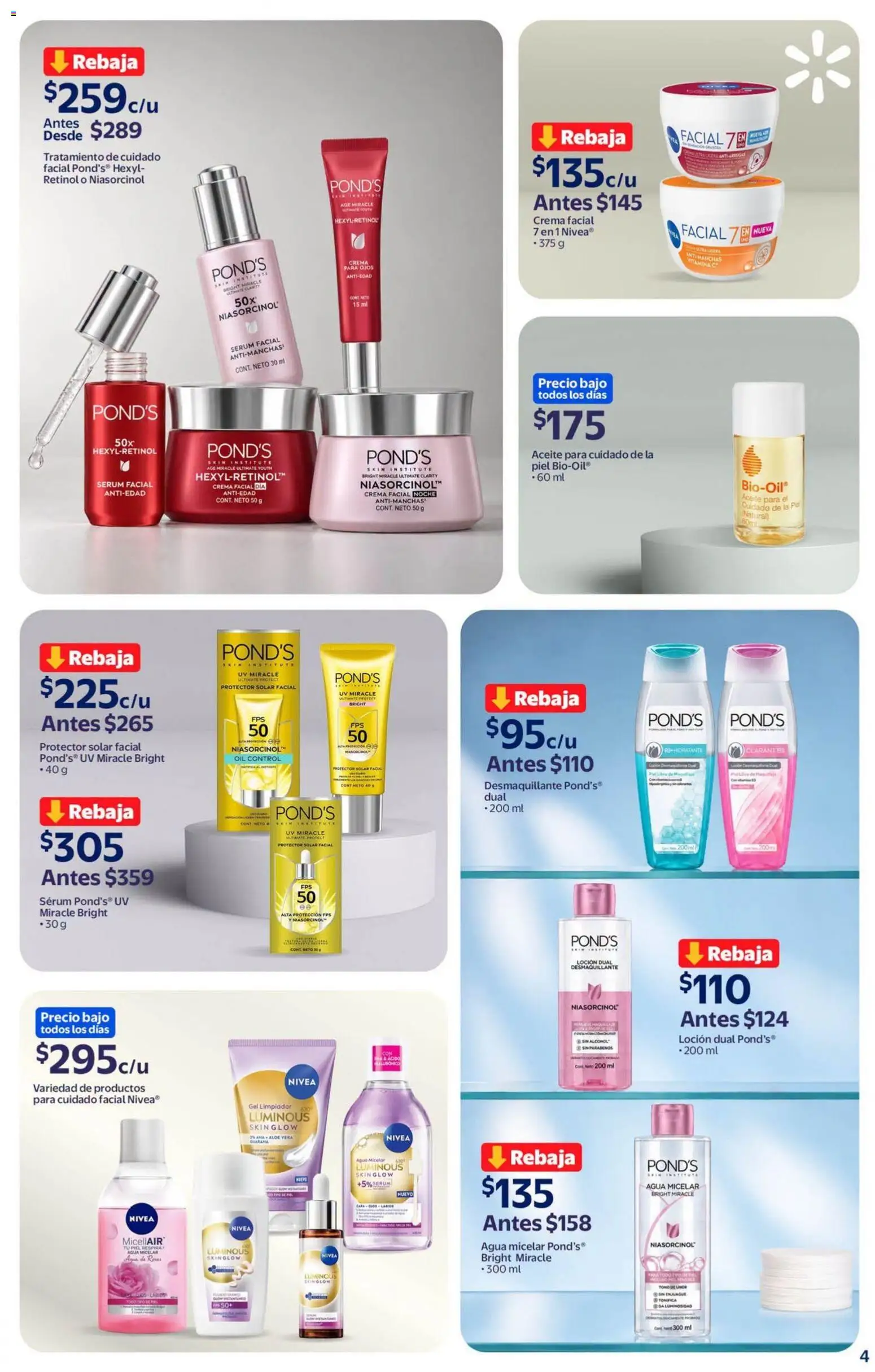 Nuevas ofertas de Walmart Express válidas en toda la República Mexicana desde el 18/09/2026. ¡Encuentra las mejores ofertas en Walmart Express folleto Belleza que inspira todos los días! | Página: 4 | Productos: Serum, Crema, Agua, Aceite