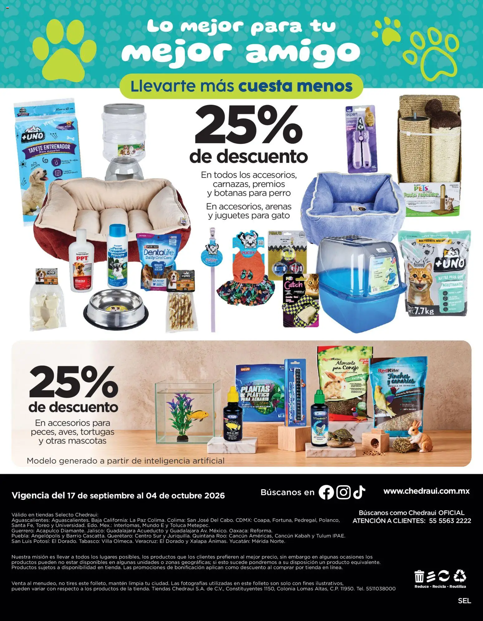 Nuevas ofertas de Chedraui válidas en toda la República Mexicana desde el 17/09/2026. ¡Encuentra las mejores ofertas en Chedraui folleto Llevarte más cuesta menos! | Página: 16 | Productos: Conejo, Semillas, Rascador, Juguetes