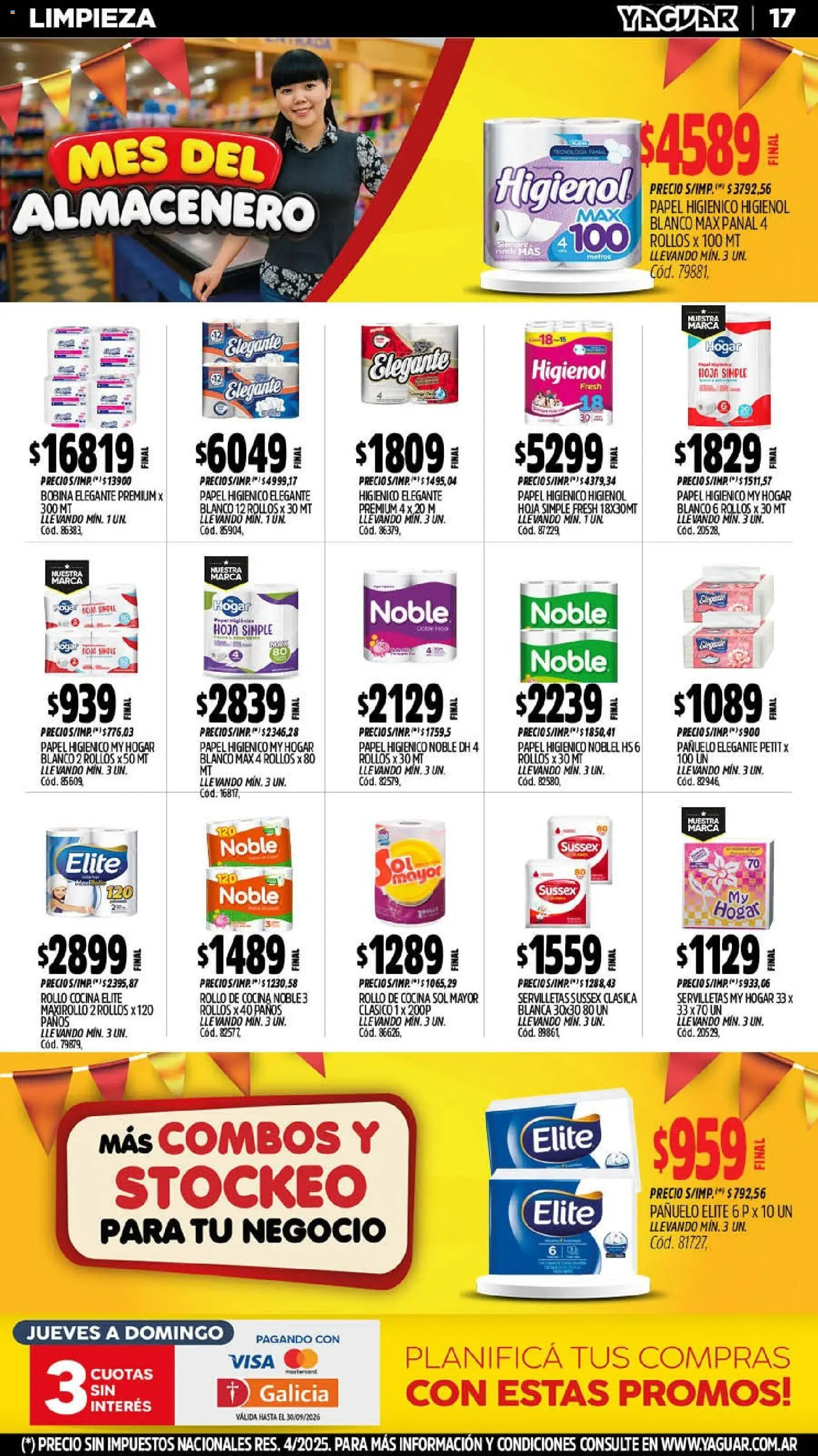 Yaguar - Oferta Semanal Mar del Plata │ válido desde el 07/09/2026 | Página: 17 | Productos: Papel higiénico, Pañuelo, Cocina, Servilletas