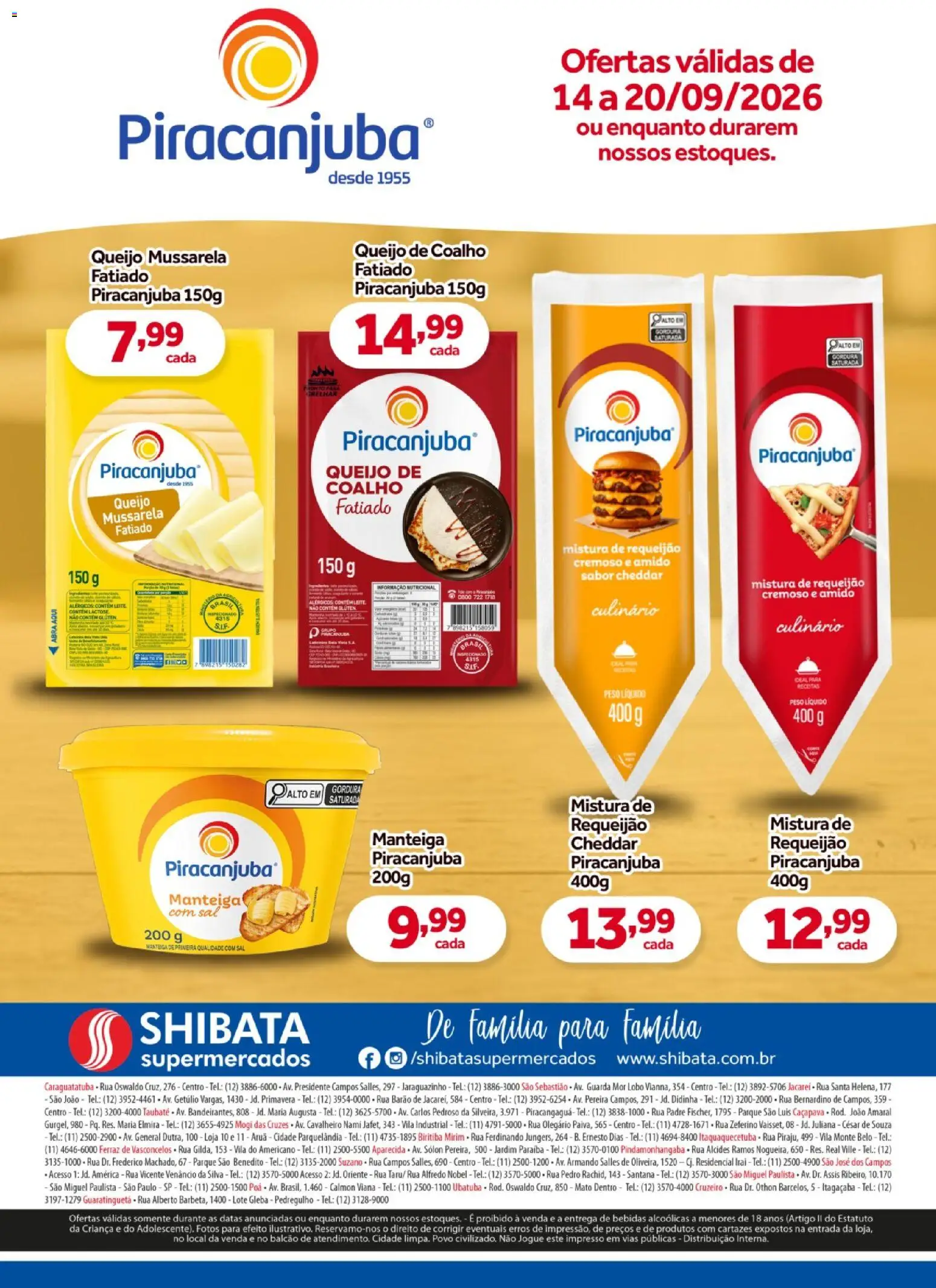 Shibata Folheto - válido de 14/09/2026 | Página: 1 | Produtos: Queijo fatiado, Poá, Cheddar, Requeijão