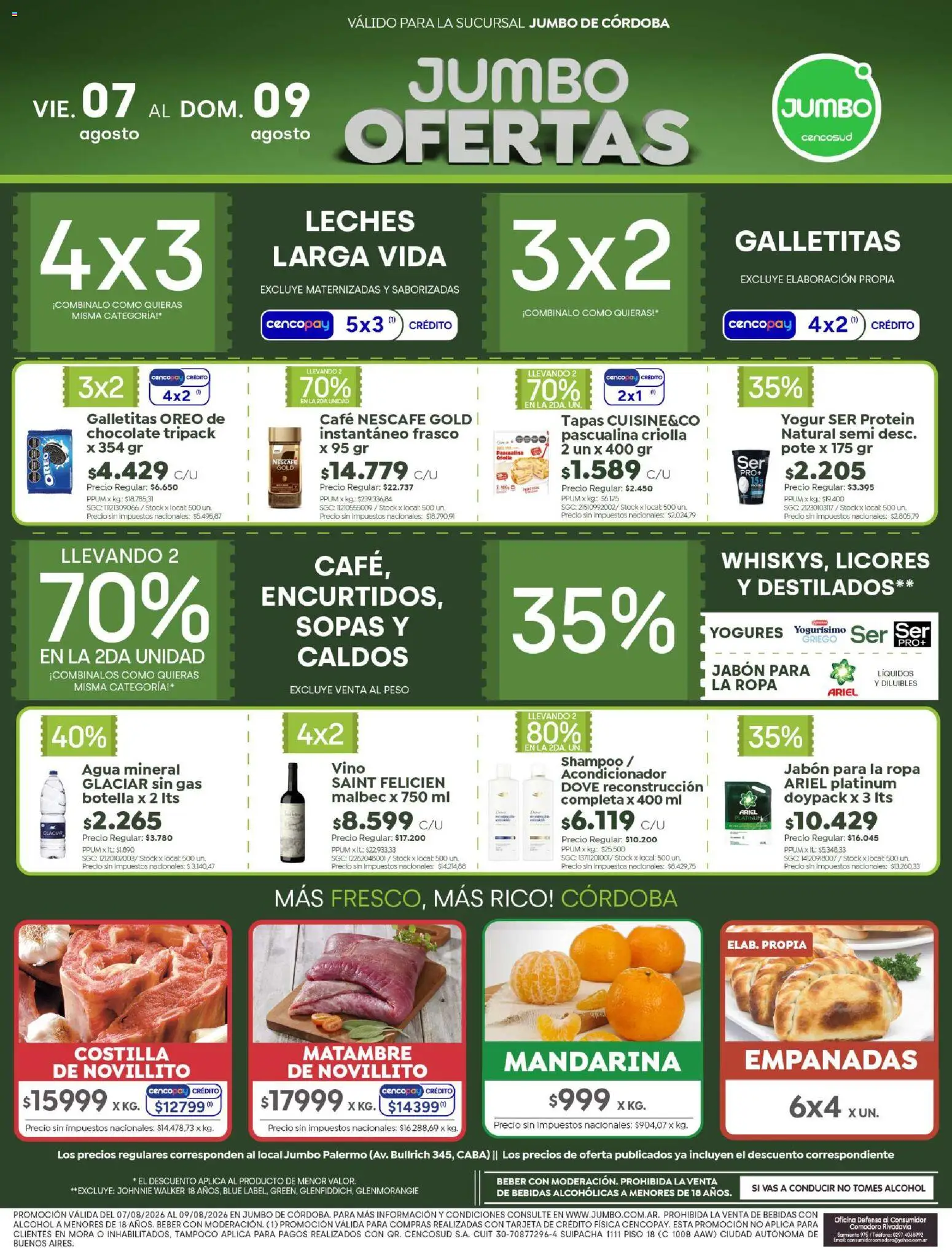 Jumbo - Ofertas Córdoba │ válido desde el 07/08/2026 | Página: 1 | Productos: Acondicionador, Oreo, Yogur, Alcohol
