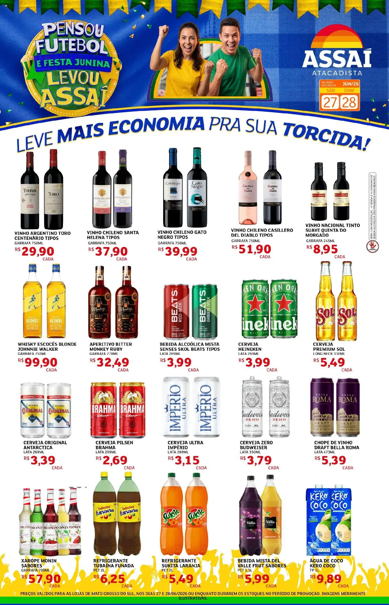 Assaí Atacadista Folheto - válido de 27/06/2026 | Página: 1 | Produtos: Vinho, Cerveja, Bebida, Refrigerante